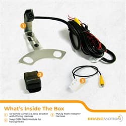 Brandmotion SummitViewâ„¢ For Jeep® Adjustable Rear Vision System; Includes Flash Module For 6.1 in. Factory Display; Exclusive Stainless Steel Rear Tire Mount; Non-Removable Parking Gridlines;