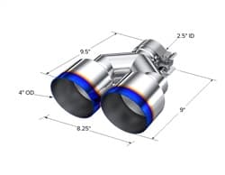 Armor Pro Burnt End Tip; T304 Stainless Steel; 2.5 in. Inlet; Dual 4 in. OD. Out; Single Wall; 9.55 in. Length; product image