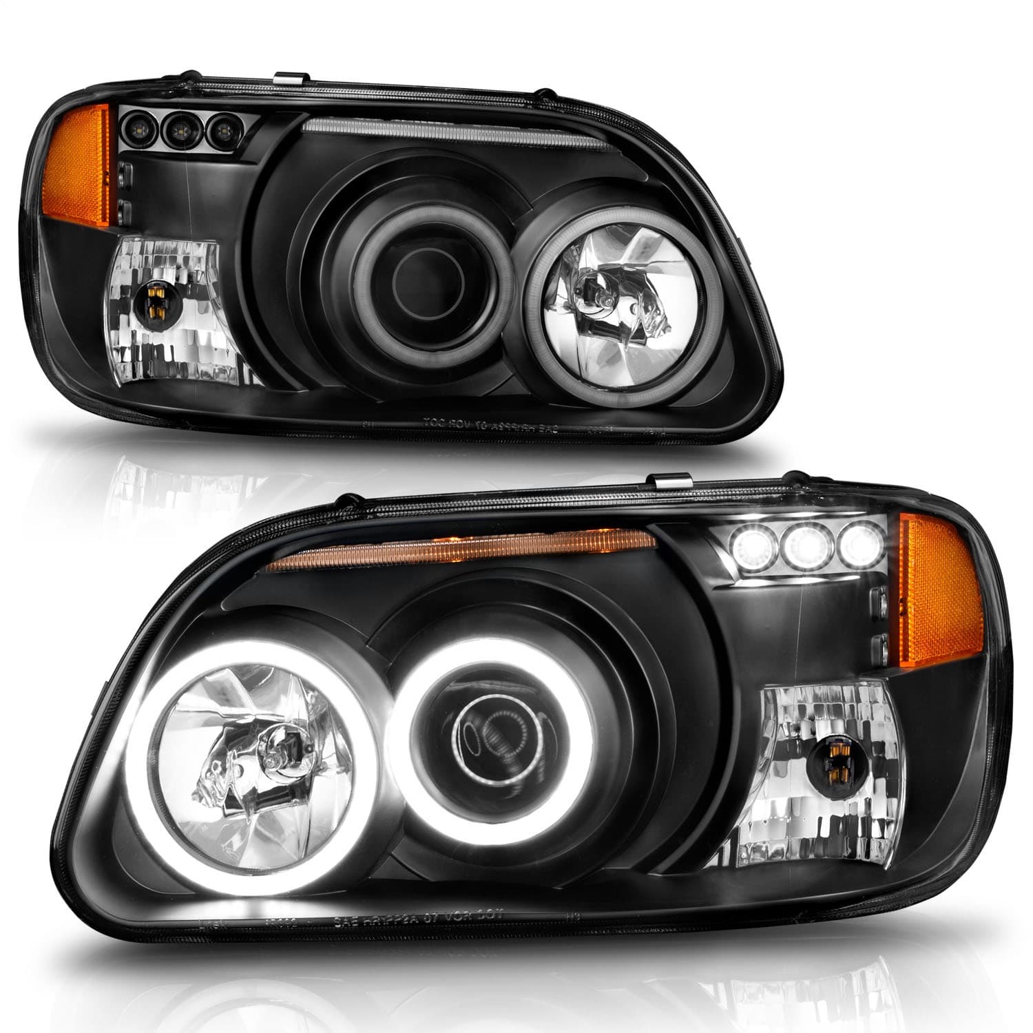 Projector Headlight Set w/Halo; Clear Lens; Black Housing; RX Halo; w/LED Parking/Projector/Halo; Pair; product image