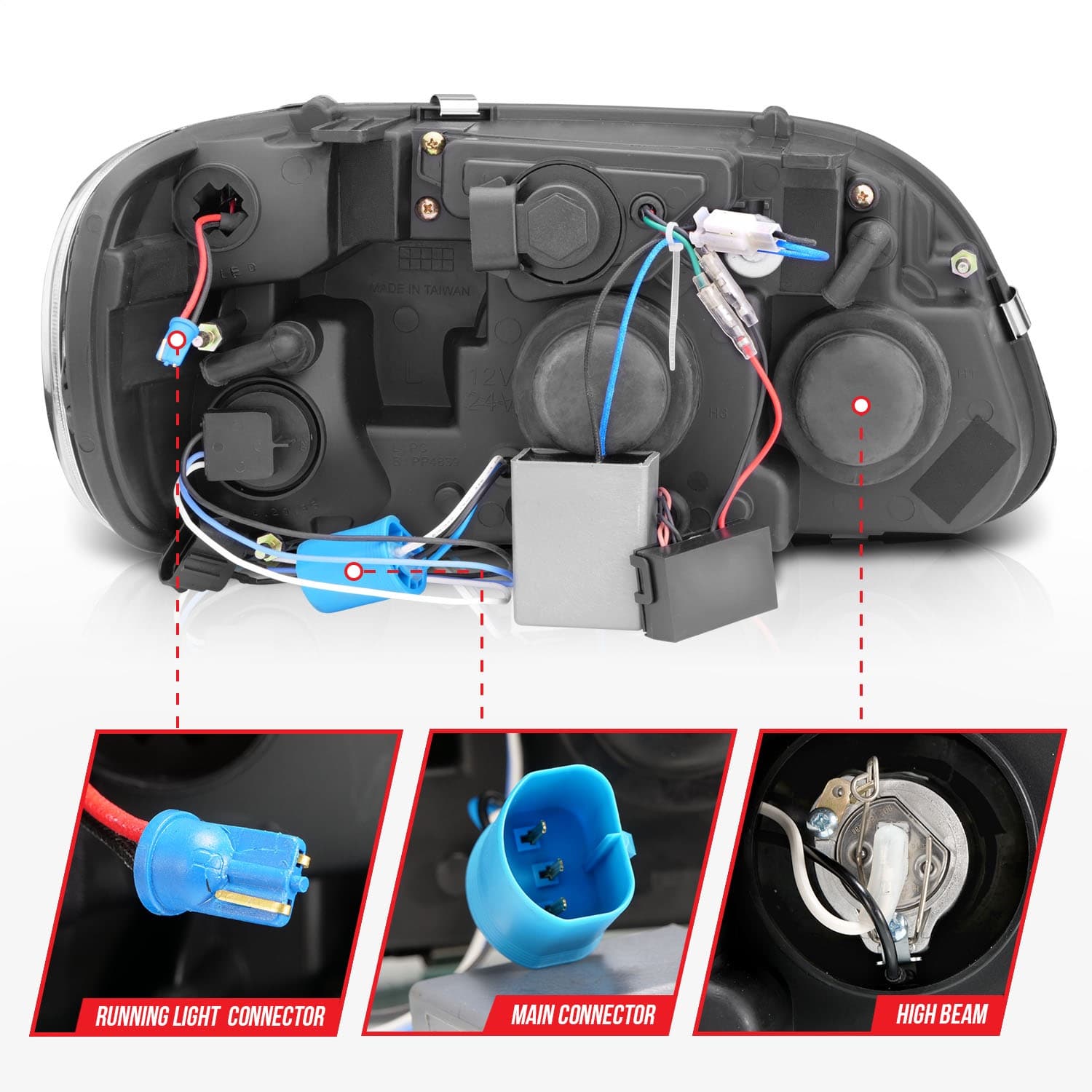 Projector Headlight Set w/Halo; Clear Lens; Black Housing; RX Halo; w/LED Parking/Projector/Halo; Pair; product image