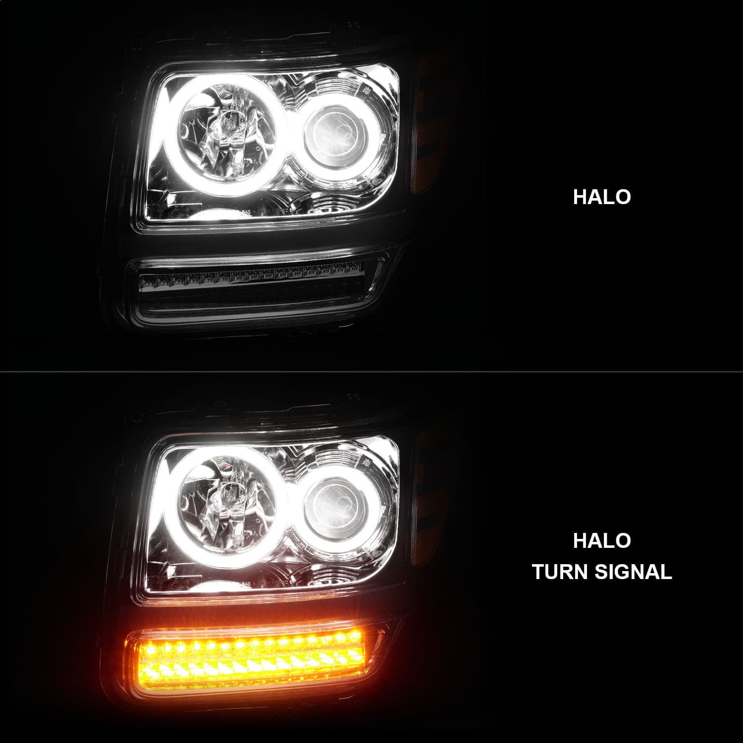 Projector Headlight Set w/Halo; Clear Lens; Chrome Housing; G2; RX Halo; w/LED Turn Signal/Parking/Projector/Halo; Pair; product image