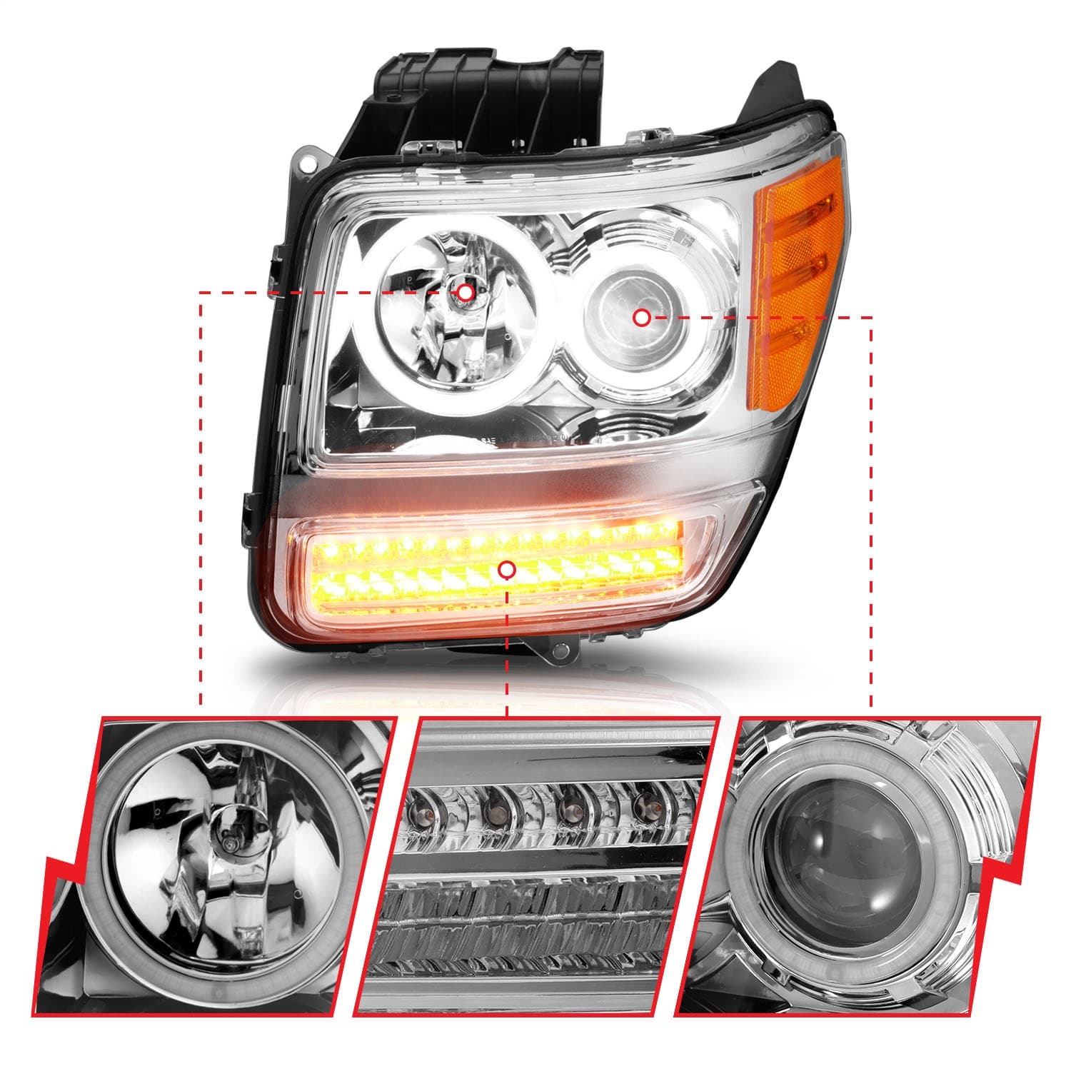 Projector Headlight Set w/Halo; Clear Lens; Chrome Housing; G2; RX Halo; w/LED Turn Signal/Parking/Projector/Halo; Pair; product image