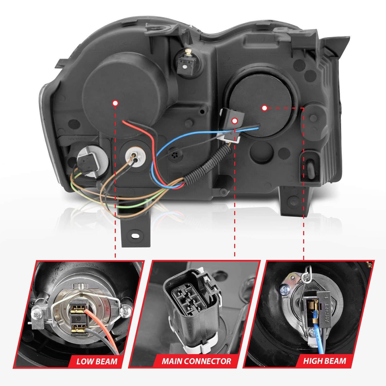 Projector Headlight Set w/Halo; Clear Lens; Black Housing; RX Halo; w/LED Parking/Projector/Halo; Pair; product image