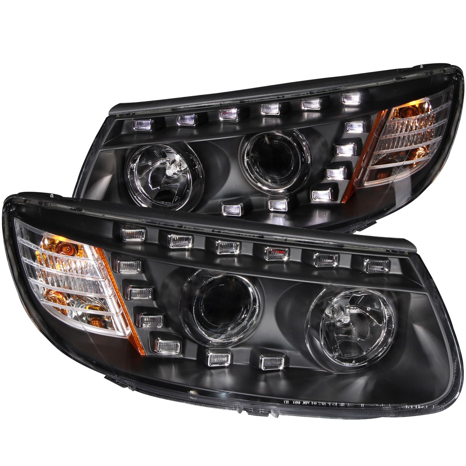 ANZO USA Projector Headlight Set; Clear Lens; Black Housing; Block Style; w/LED Bar/Parking/Projector; Pair;
