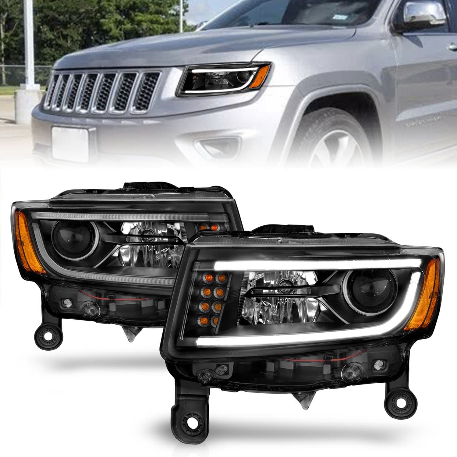 Projector Headlight Set; Clear Lens; Black Housing; Pair; w/Plank Style Design; product image