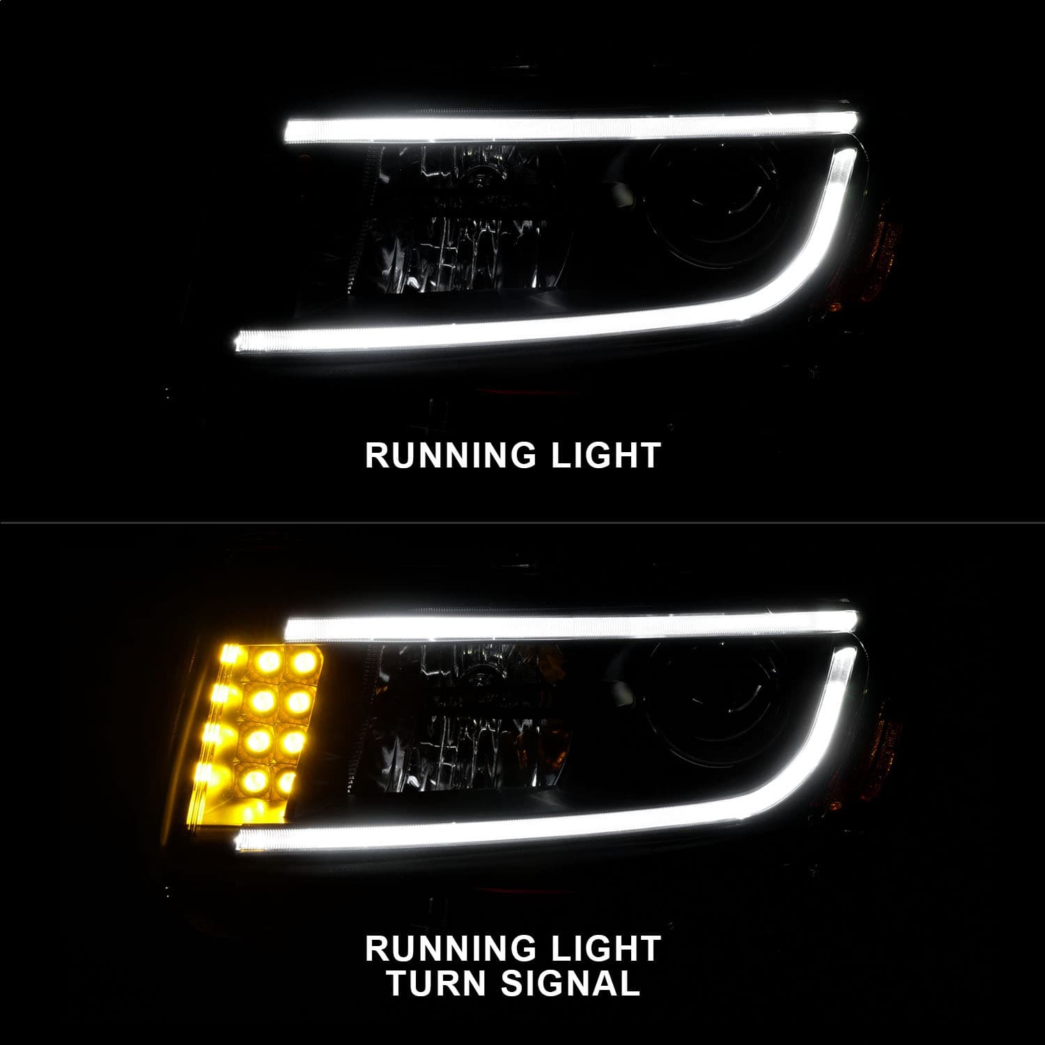 Projector Headlight Set; Clear Lens; Black Housing; Pair; w/Plank Style Design; product image