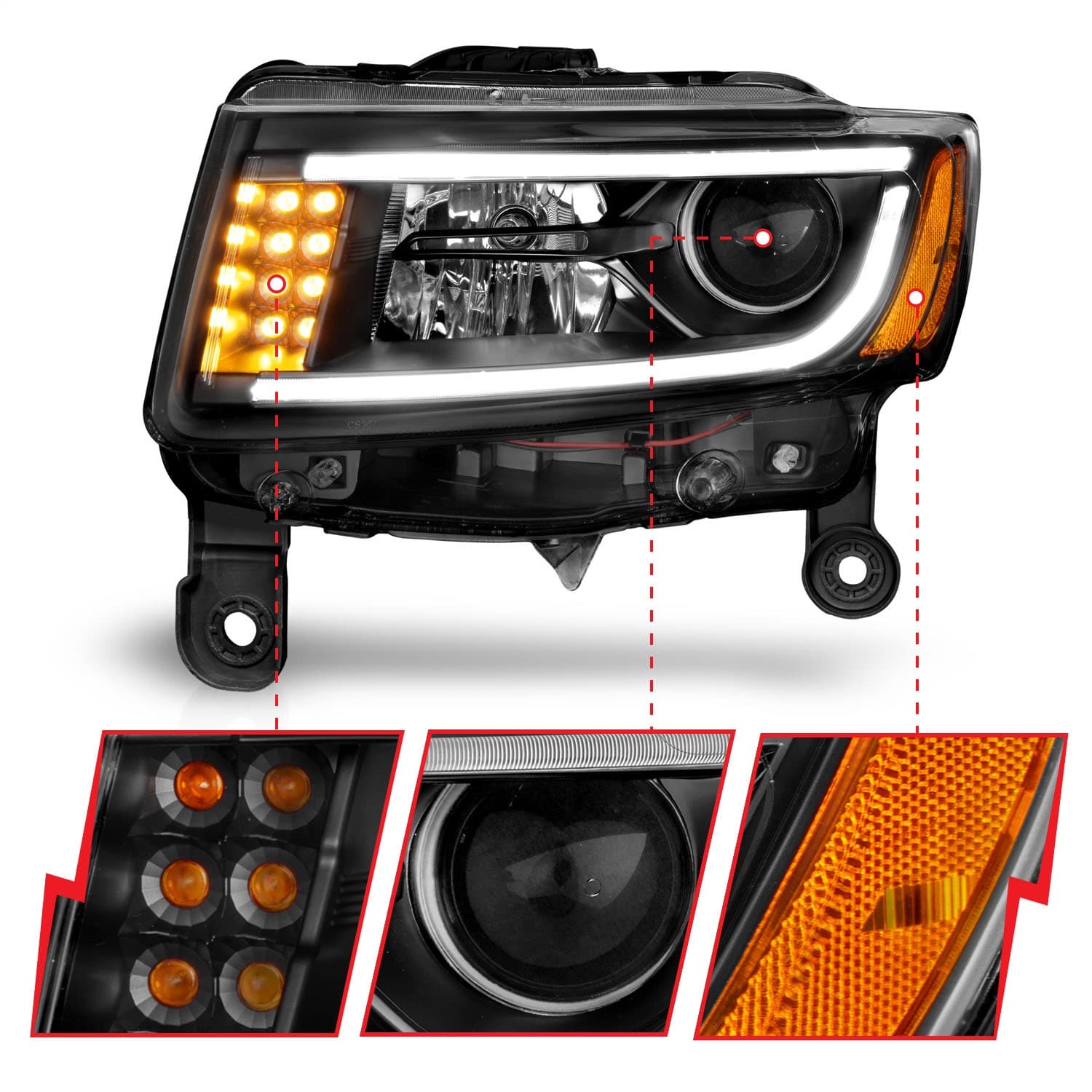 Projector Headlight Set; Clear Lens; Black Housing; Pair; w/Plank Style Design; product image