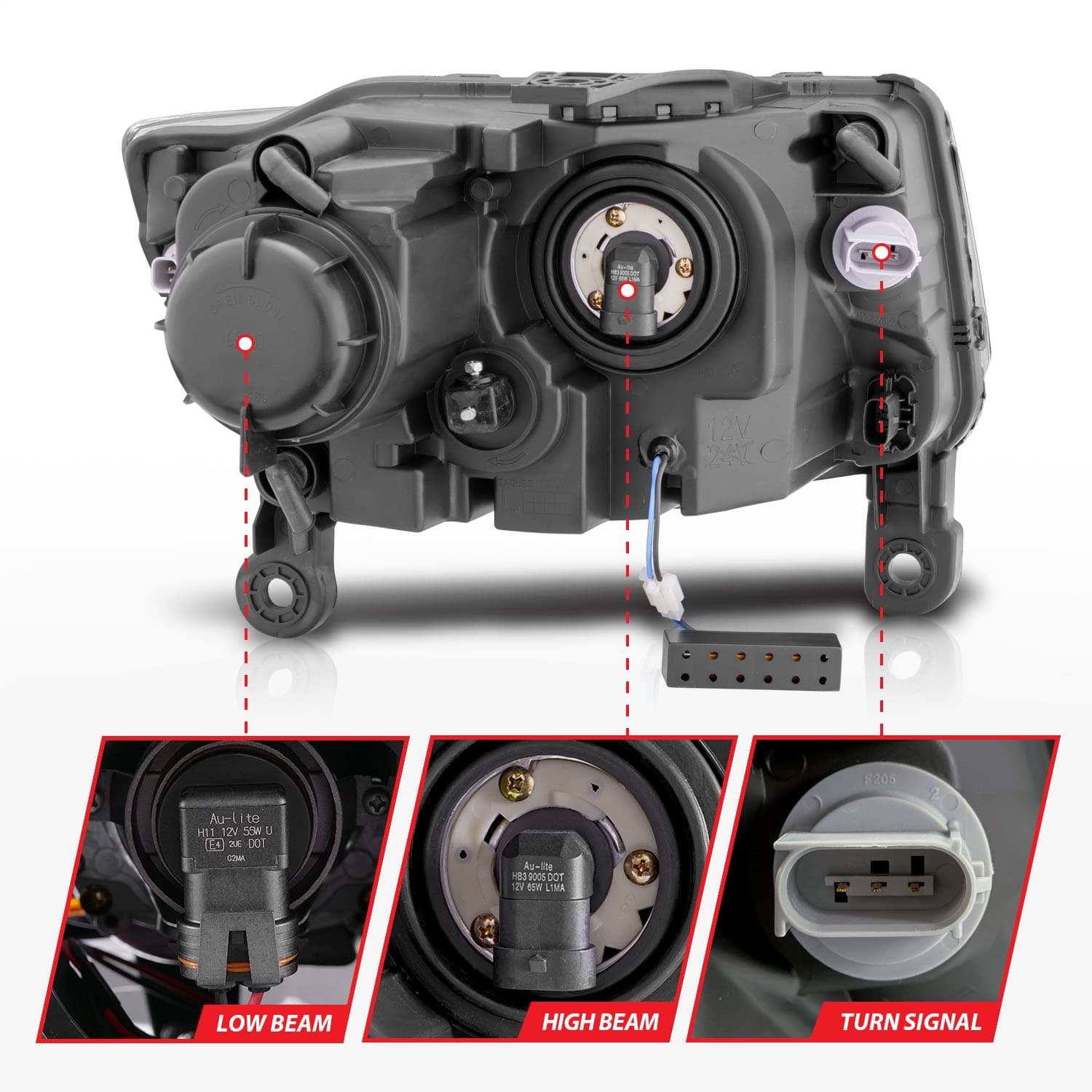 Projector Headlight Set; Clear Lens; Black Housing; Pair; w/Plank Style Design; product image