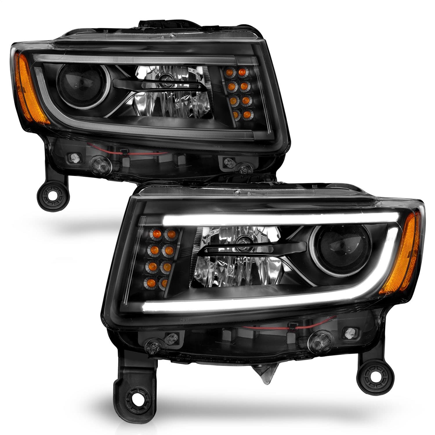 Projector Headlight Set; Clear Lens; Black Housing; Pair; w/Plank Style Design; product image