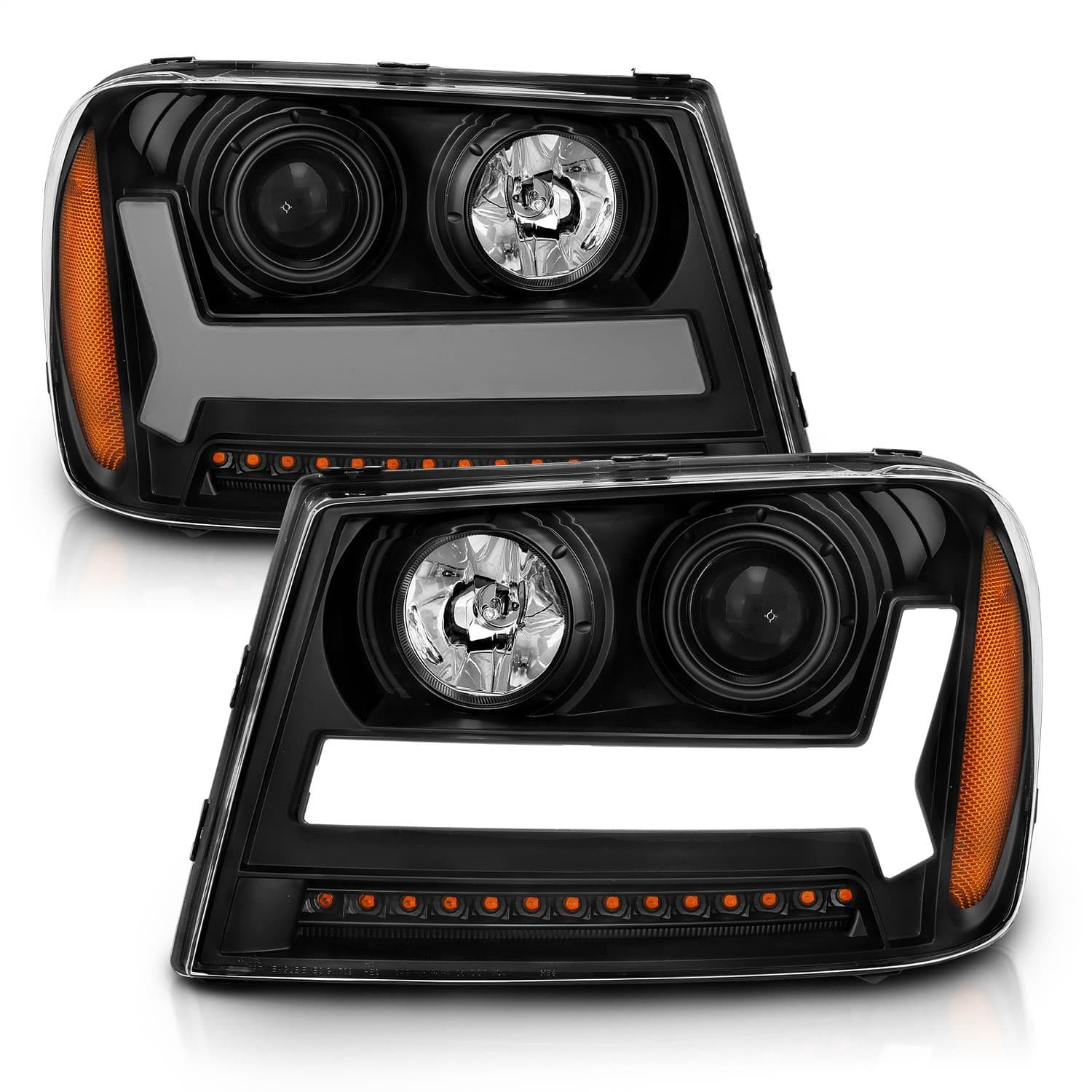 0609 TRAILBLAZER PROJECTOR HEADLIGHTS W/PLANK STYLE DESIGN BLACK W/AMBER product image