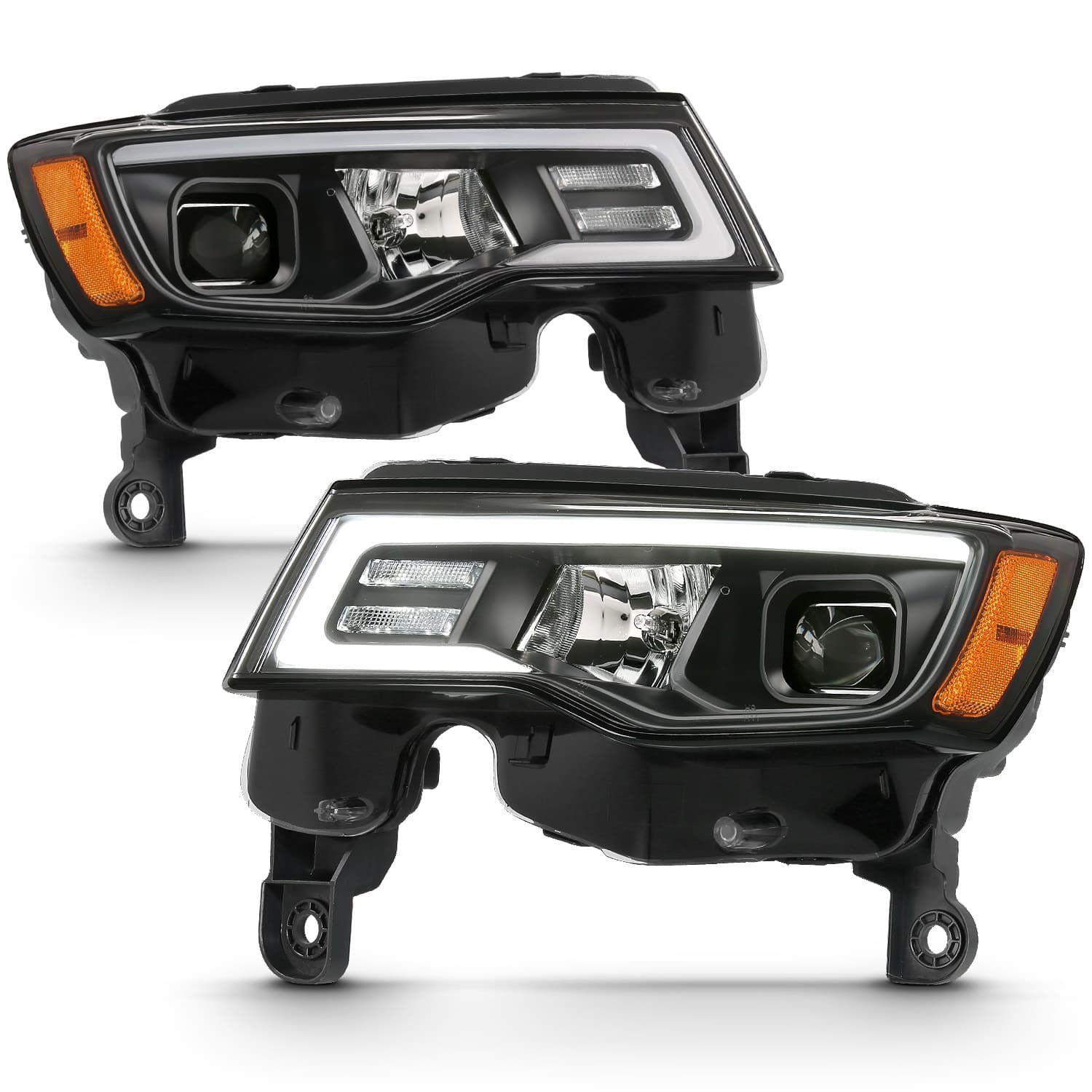 Projector Headlight Set; w/Plank Style Switchback; Black w/Amber; Pair; product image