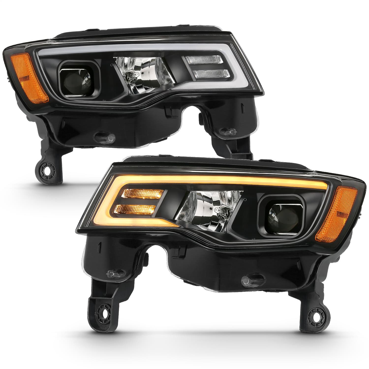 Projector Headlight Set; w/Plank Style Switchback; Black w/Amber; Pair; product image