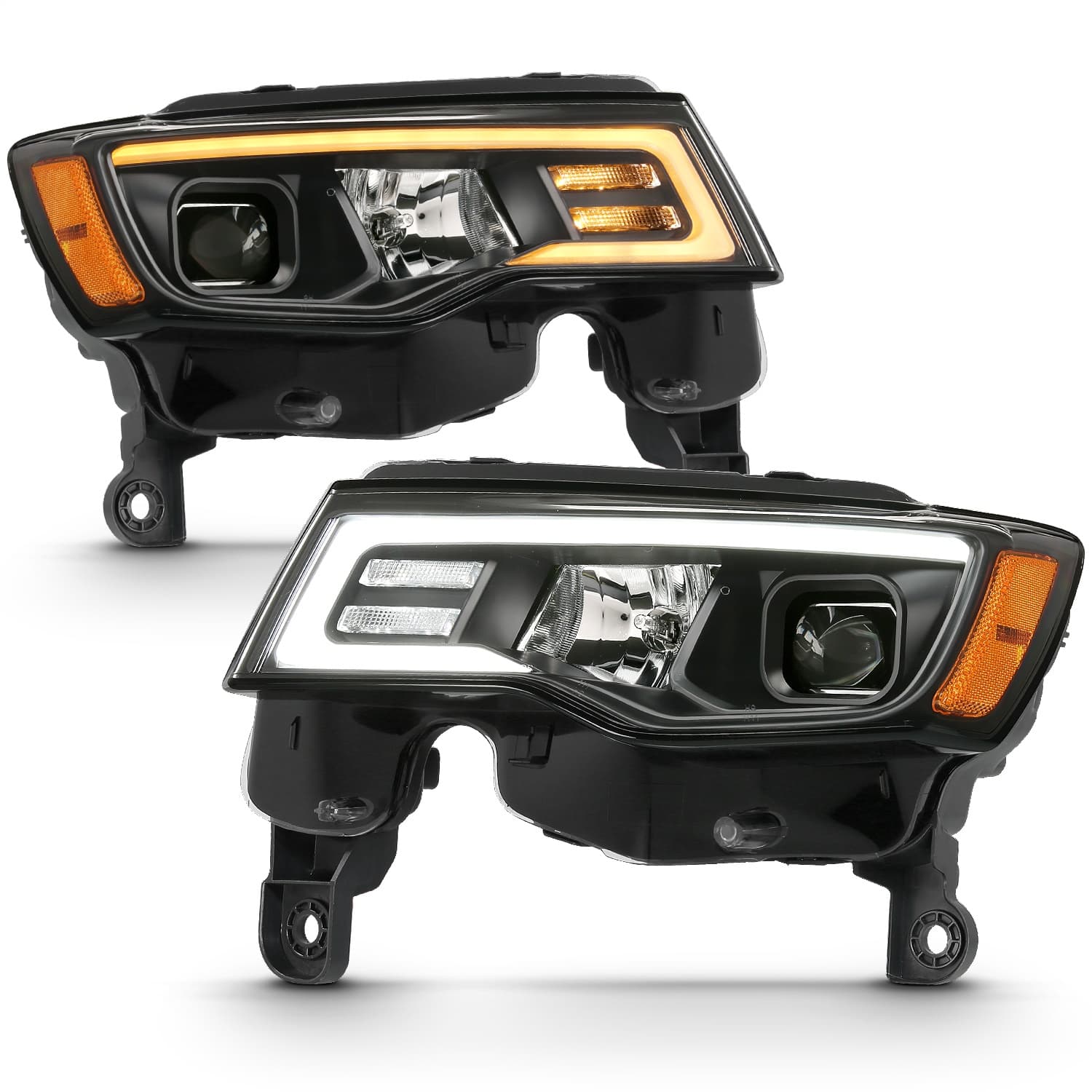 Projector Headlight Set; w/Plank Style Switchback; Black w/Amber; Pair; product image