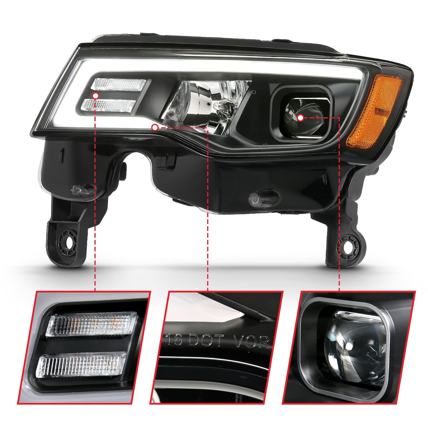 Projector Headlight Set; w/Plank Style Switchback; Black w/Amber; Pair; product image