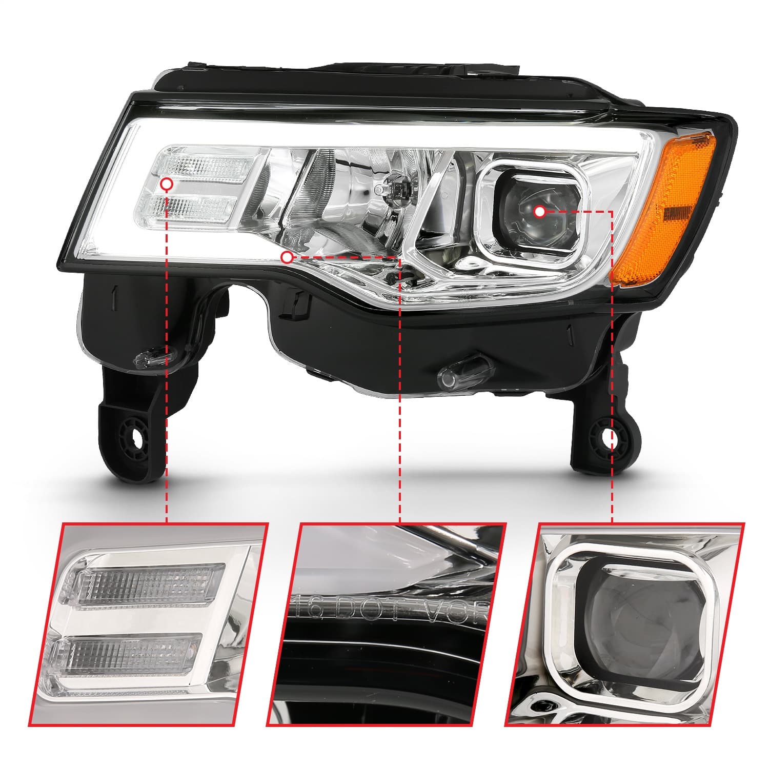 Projector Headlight Set; w/Plank Style Switchback; Chrome w/Amber; Pair; product image