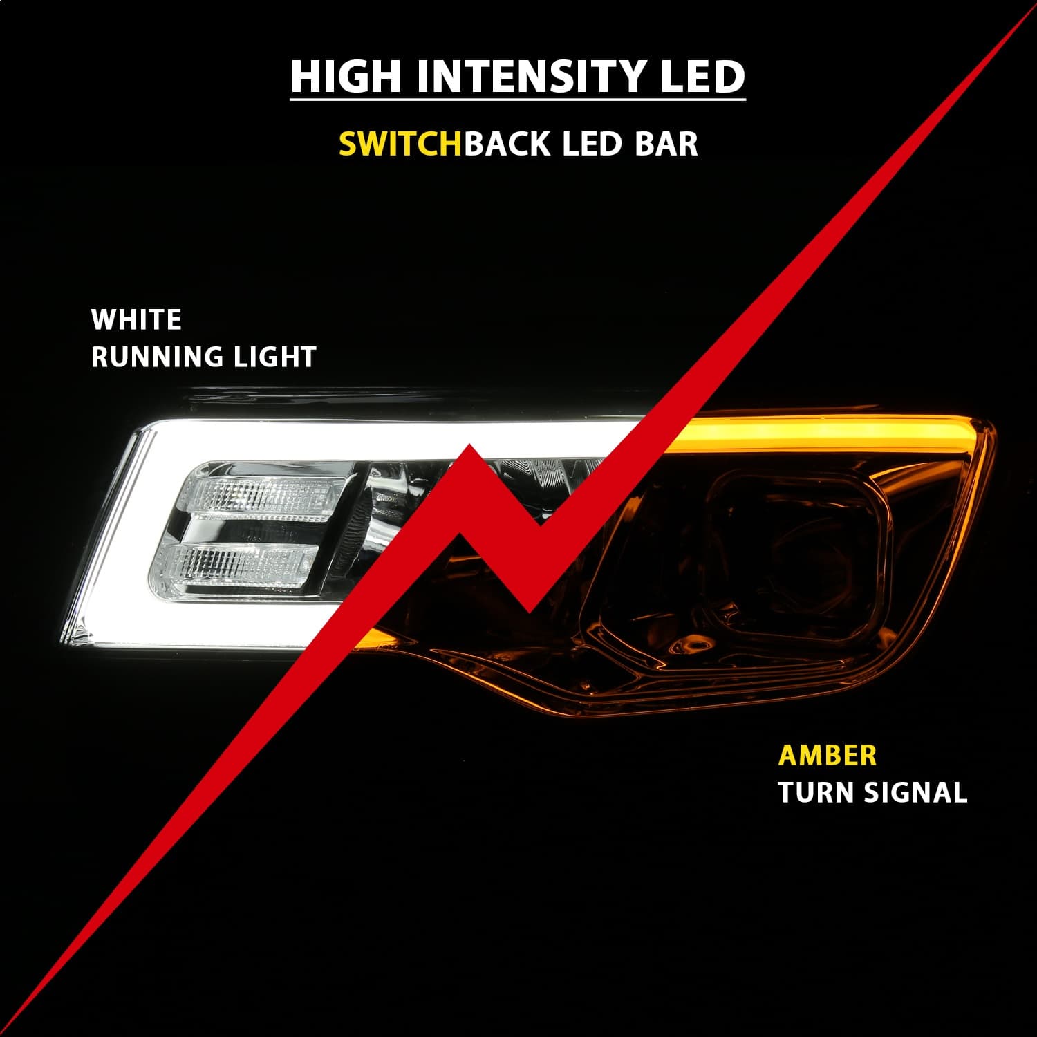 Projector Headlight Set; w/Plank Style Switchback; Chrome w/Amber; Pair; product image