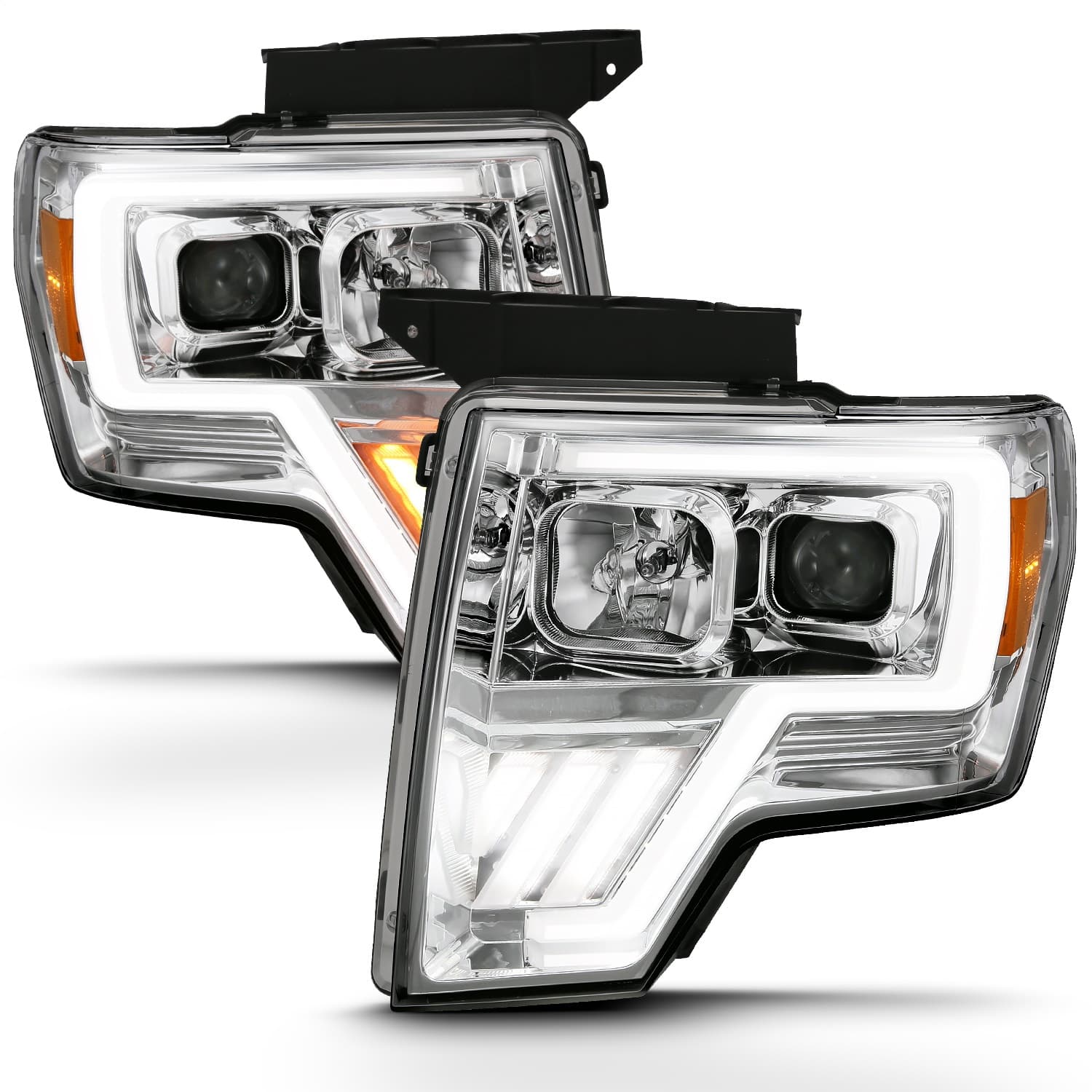 Projector Headlight Set w/Halo; w/Switchback; G4; Chrome w/Amber; Pair; product image