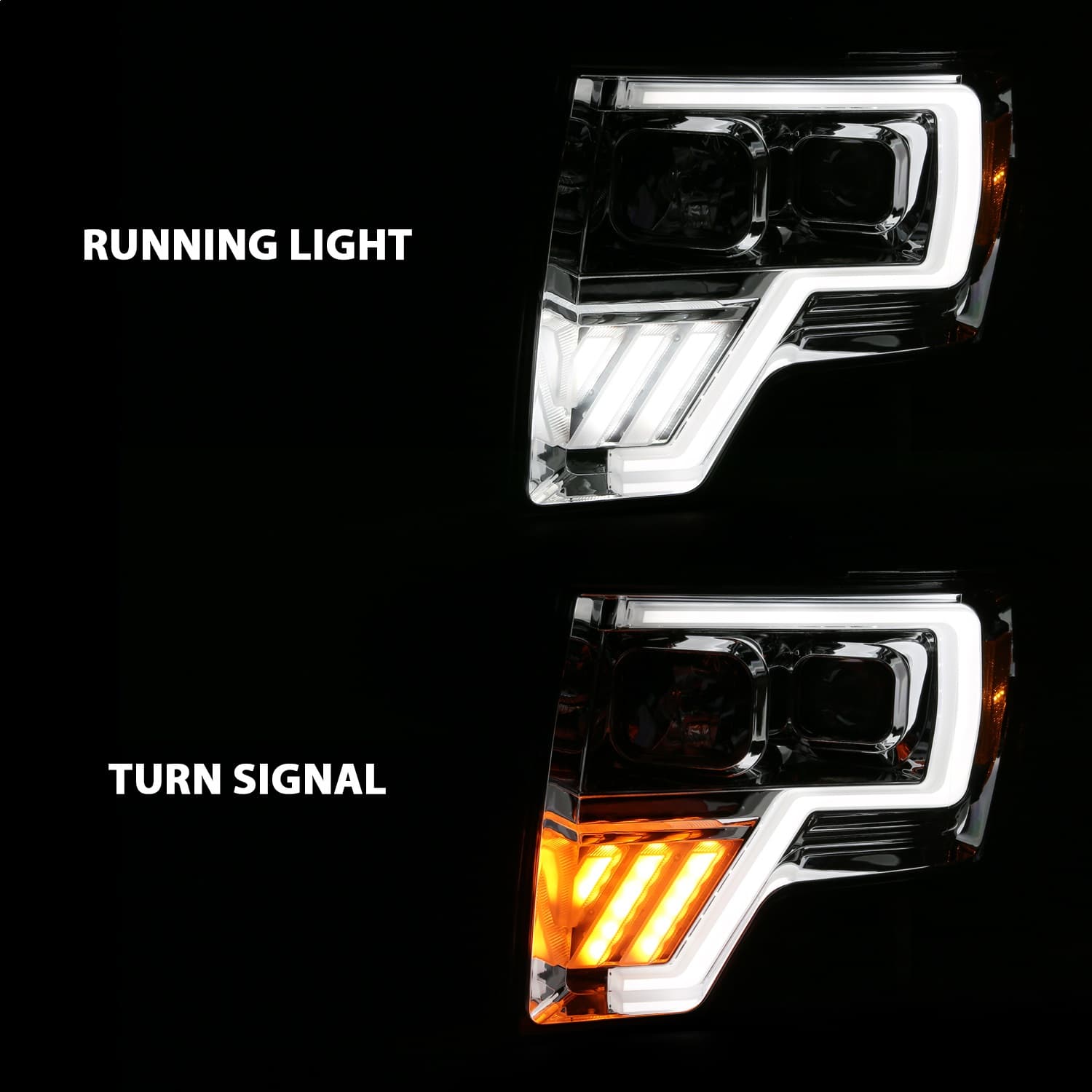 Projector Headlight Set w/Halo; w/Switchback; G4; Chrome w/Amber; Pair; product image