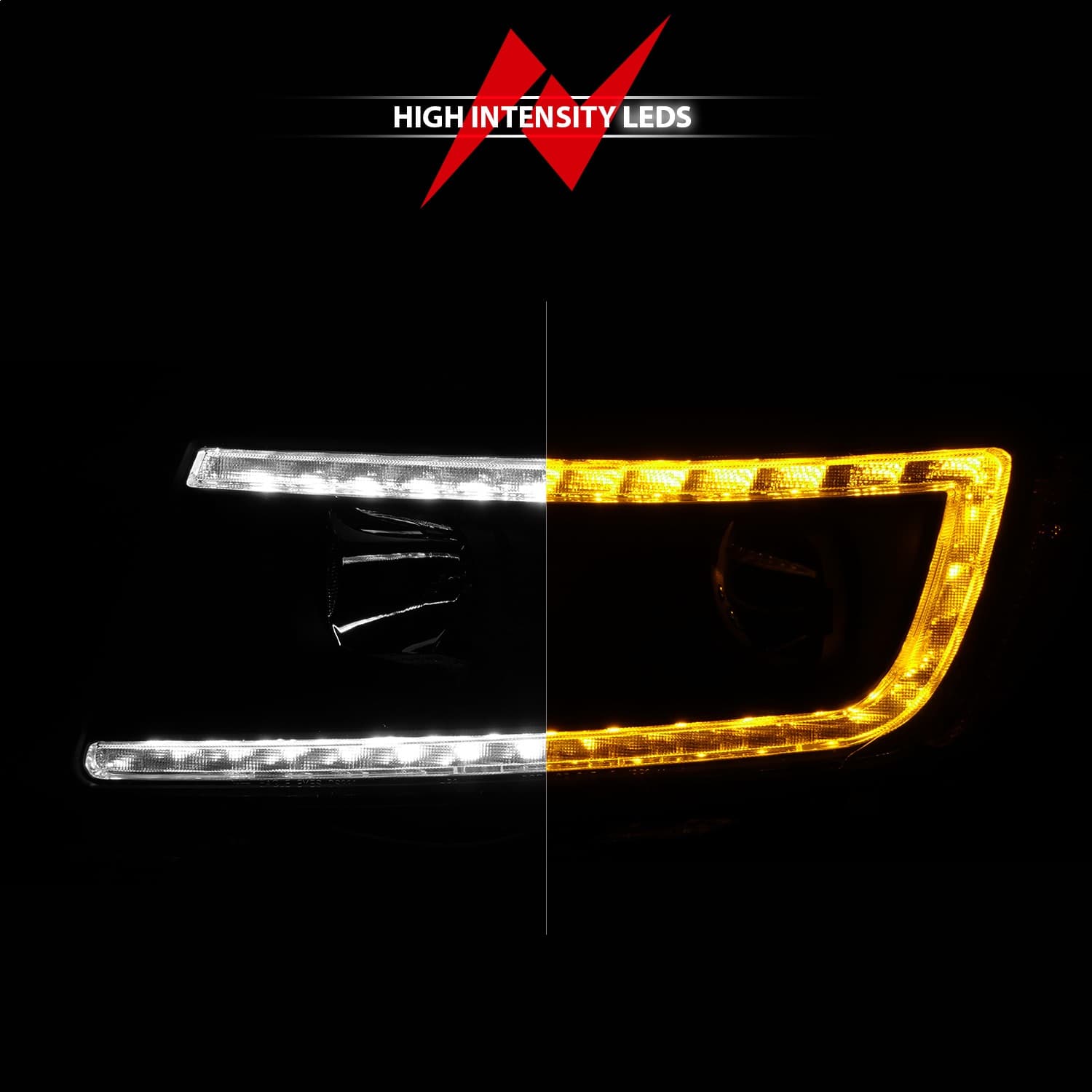 Projector Headlight Set; Clear Lens; Black Housing; w/Light Bar Switchback; Pair; product image