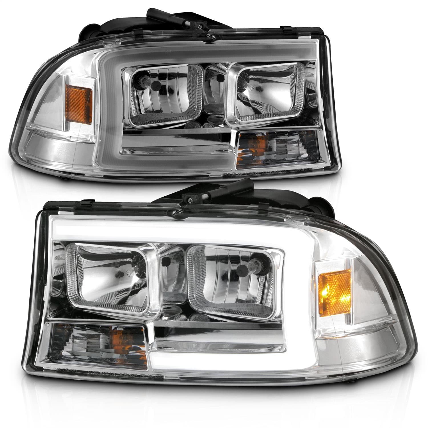 Crystal Headlight Set; Clear Lens; Chrome Housing; w/Light Bar; Pair; product image