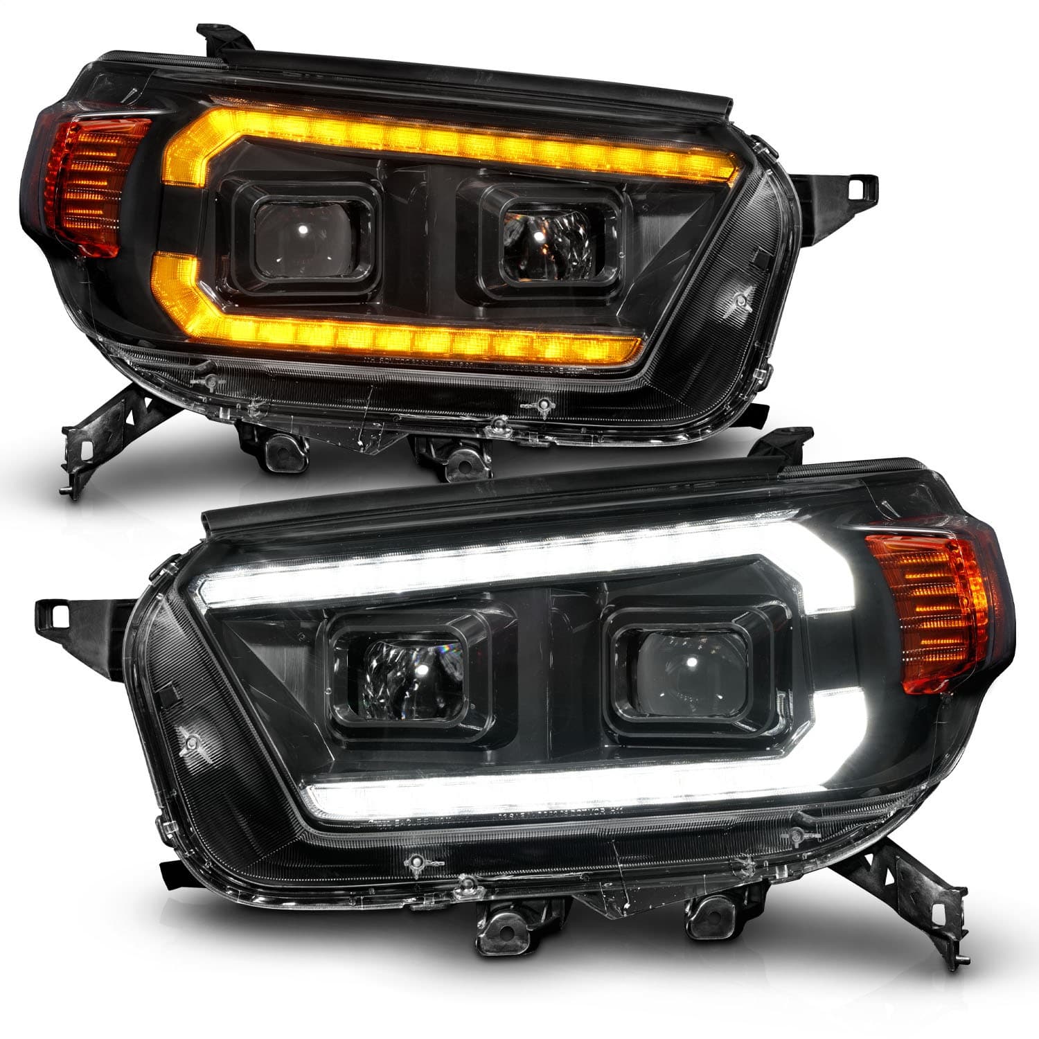Projector Headlight Set; w/Switchback; Black Housing; w/Plank Style Design; w/DRL; product image