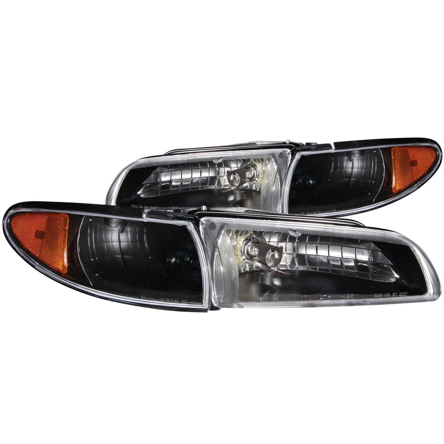 Crystal Headlight Set; Clear Lens; Black Housing; Pair;