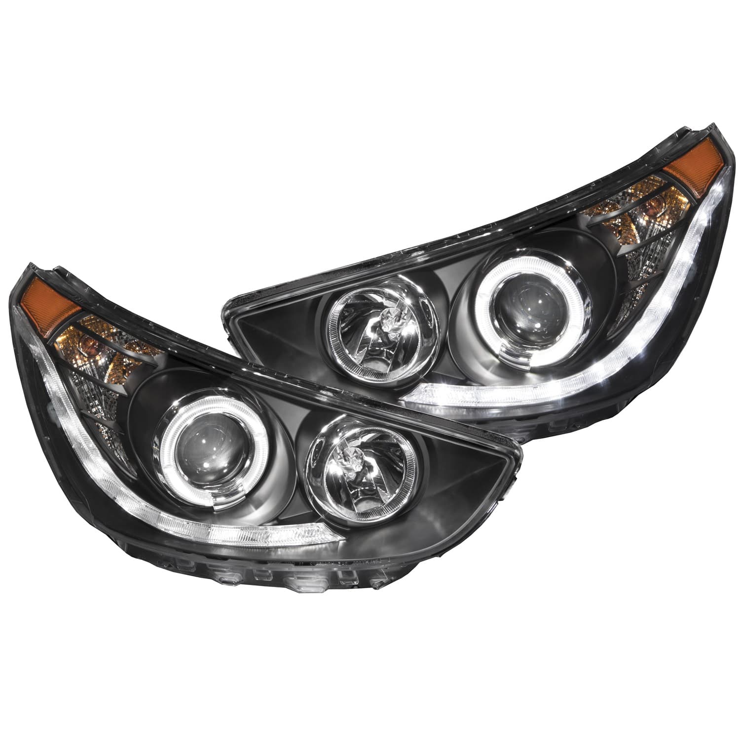 ANZO USA Projector Headlight Set w/Halo; Clear Lens; Black Housing; Pair; CCFL;