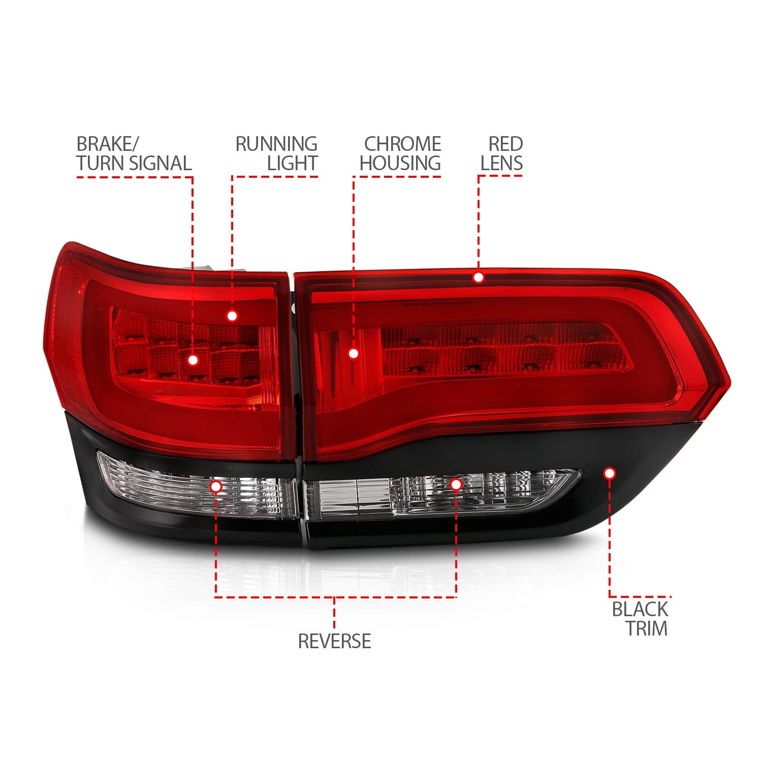 2014-2016 JEEP GRAND CHEROKEE LED Taillights Red/Clear product image
