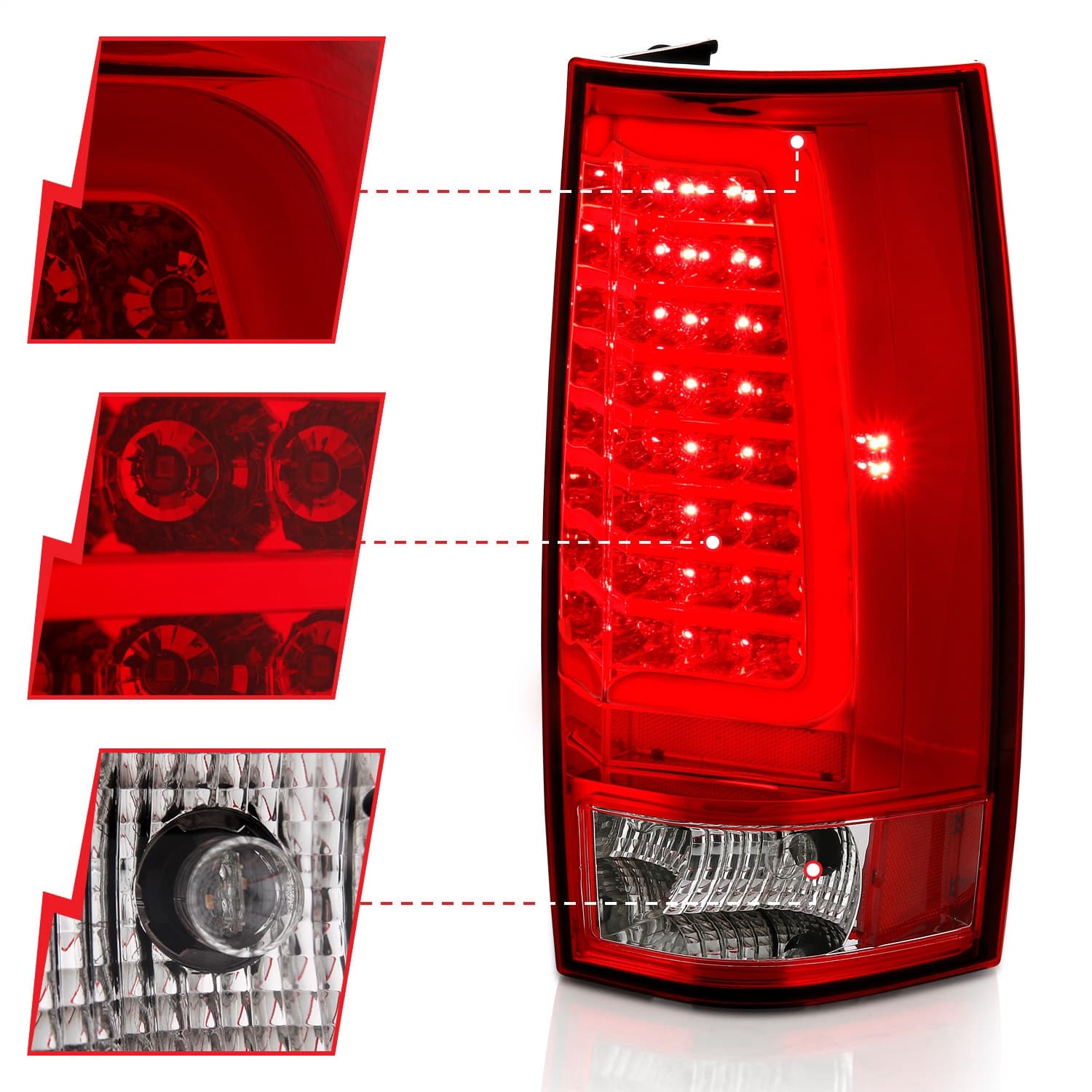 LED Tail Light Assembly; LED; Red/Clear Lens; Chrome Housing; w/Plank Style Design; Pair; product image