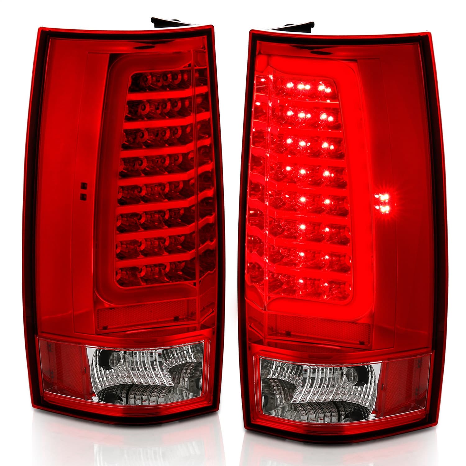 LED Tail Light Assembly; LED; Red/Clear Lens; Chrome Housing; w/Plank Style Design; Pair; product image