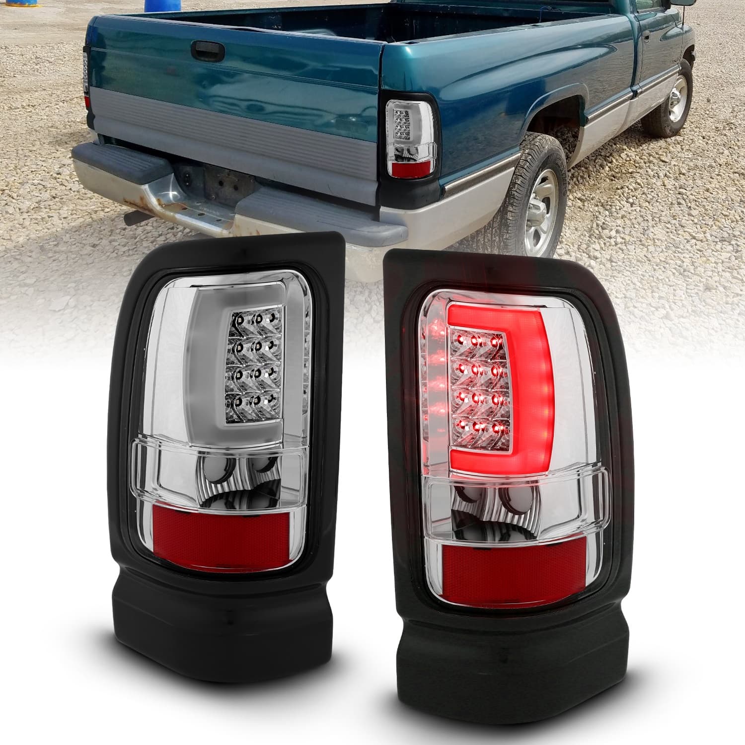 ANZO USA 9401 RAM 1500/ 9402 RAM 2500/3500 LED TAILLIGHTS PLANK STYLE CHROME W/ CLEAR L