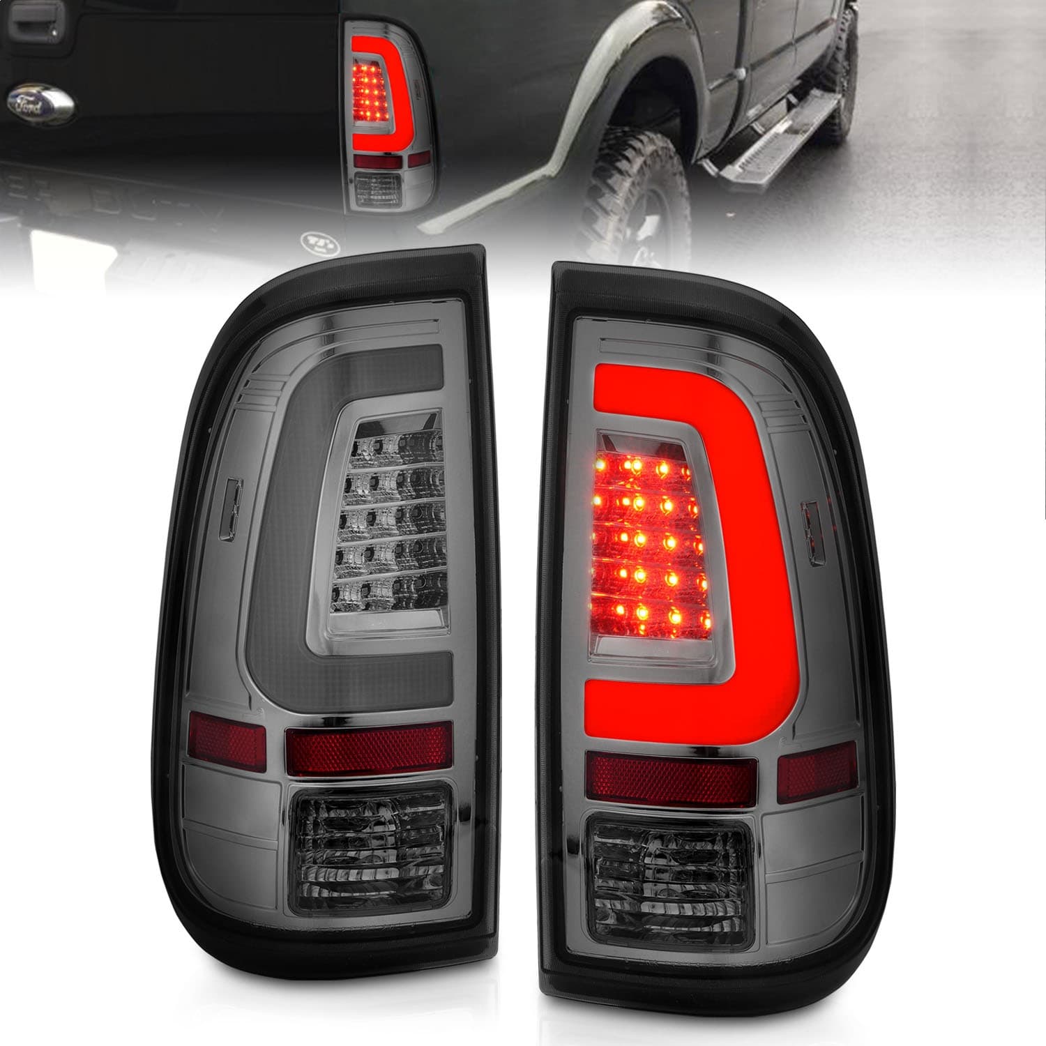 0816 F250/F350/F450 551 LED TAIL LIGHTS CHROME HOUSING SMOKE LENS