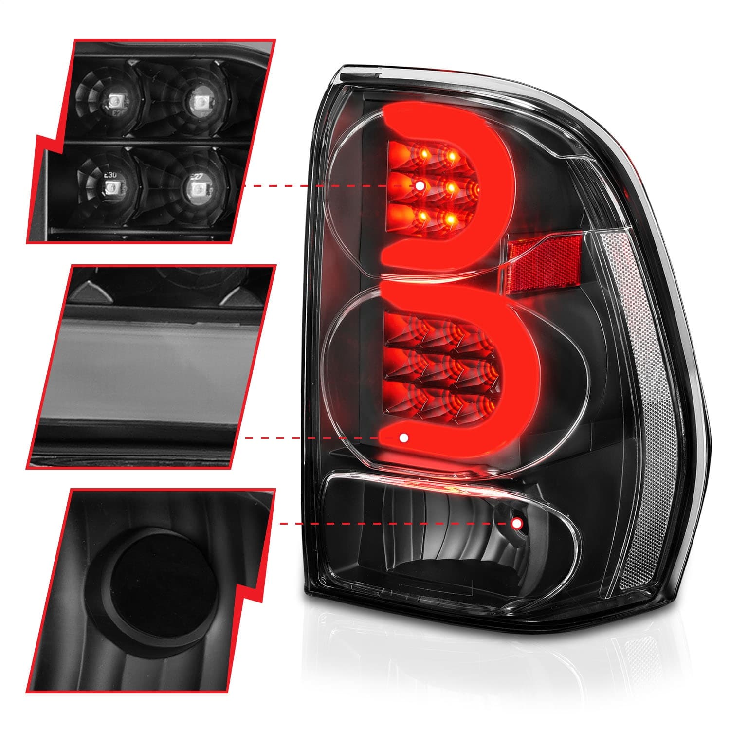 LED Tail Light Assembly; LED; Clear Lens; Black Housing; w/Light Bar; Pair; product image