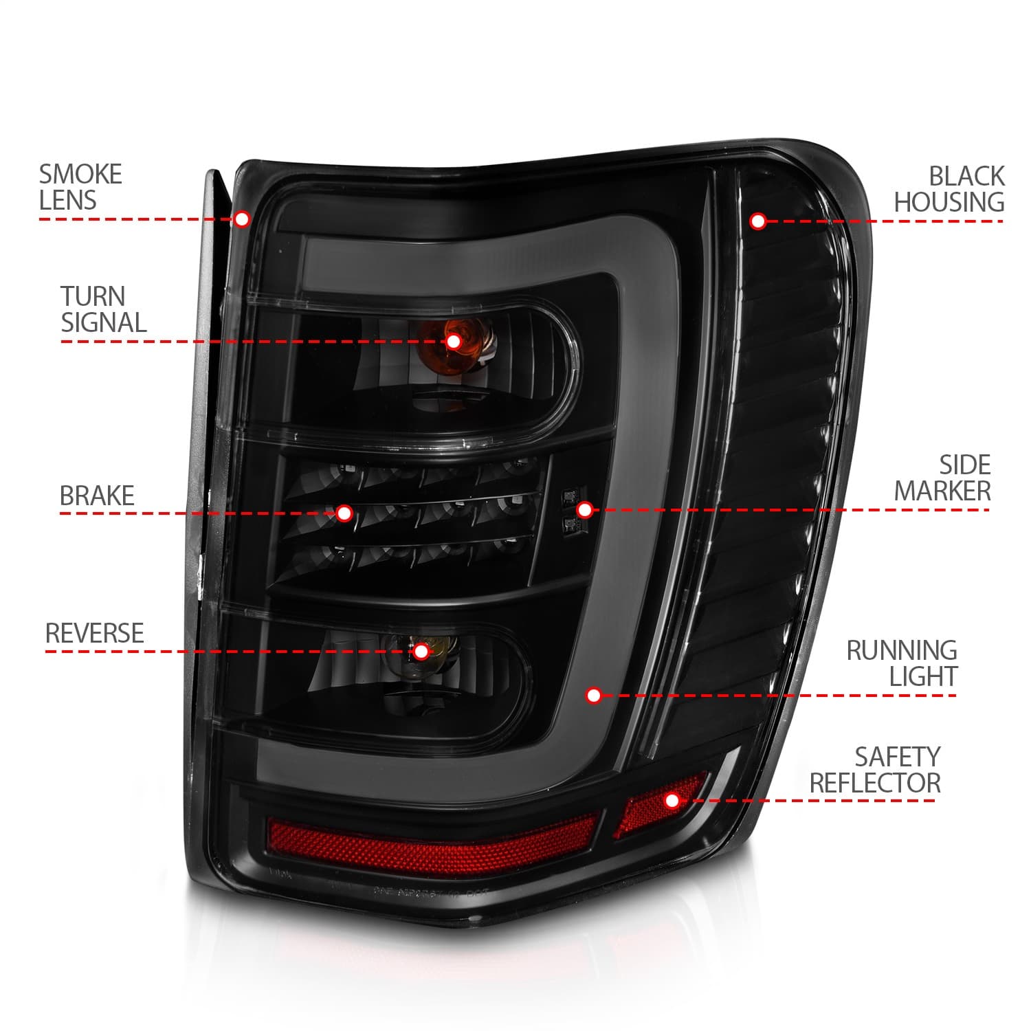LED TAIL LIGHTS W LIGHT BAR BLACK HOUSING SMOKE LENS JEEP GRAND CHEROKEE 1999-2004 product image