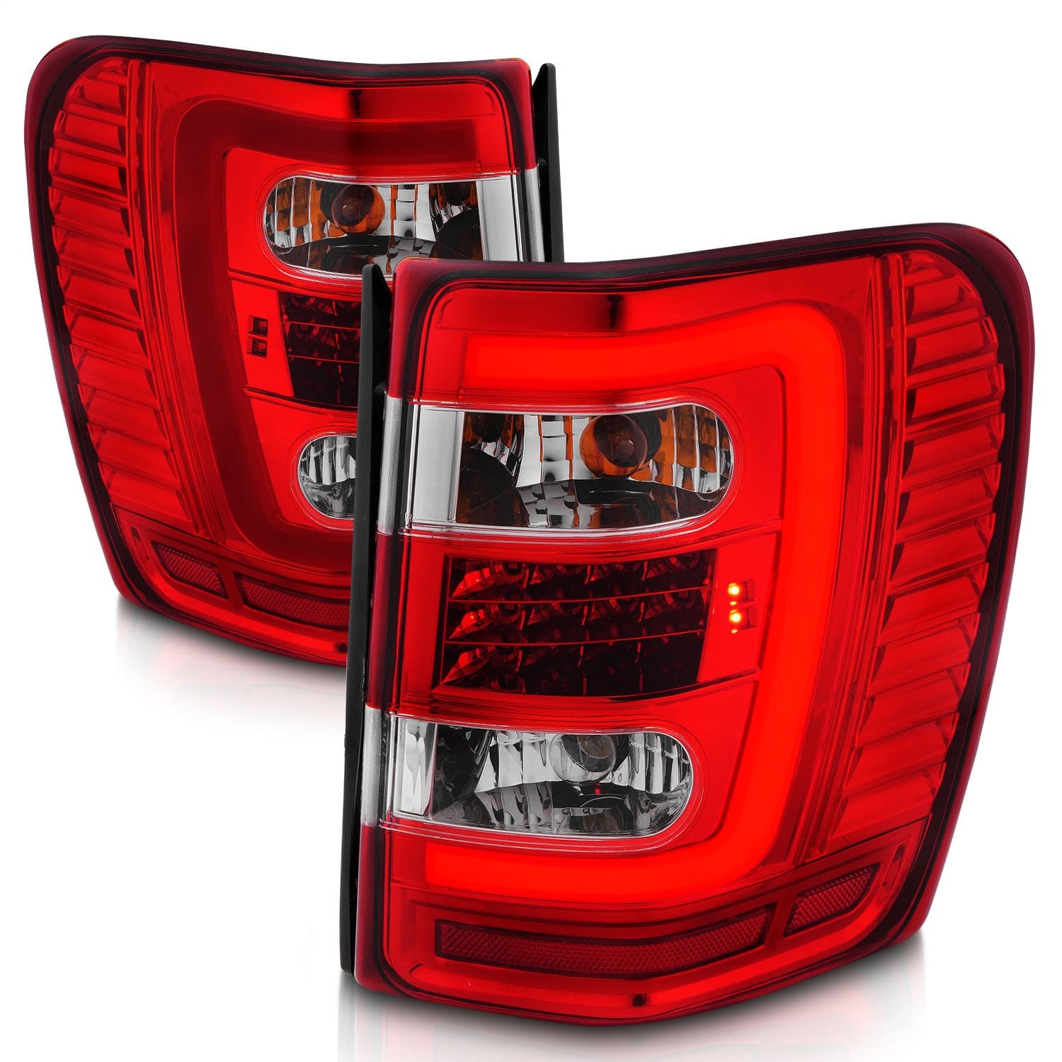 LED TAIL LIGHTS W LIGHT BAR CHROME HOUSING RED CLEAR LENS JEEP GRAND CHEROKEE 1999-2004 product image
