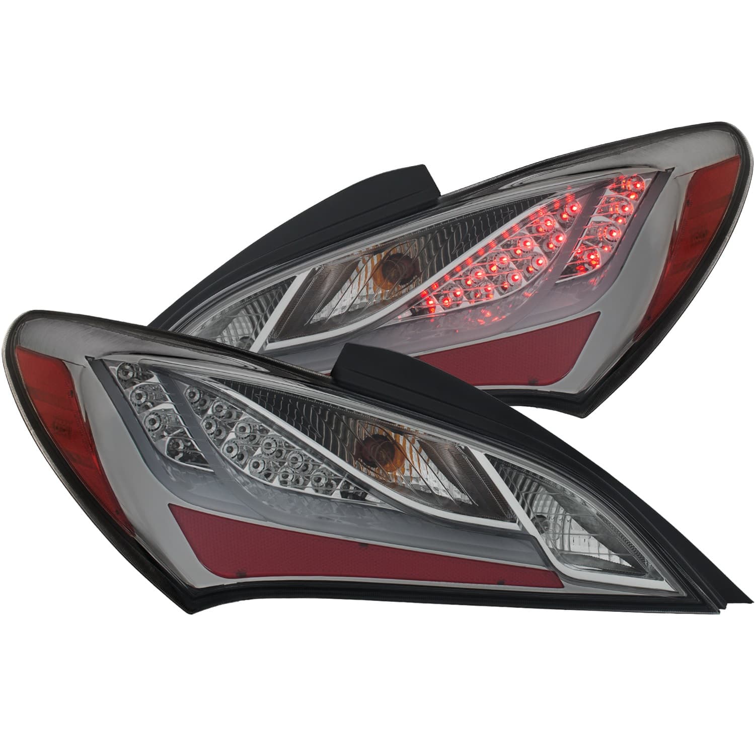 ANZO USA LED Tail Light Assembly; LED; Chrome Housing Smoke Lens; Pair;