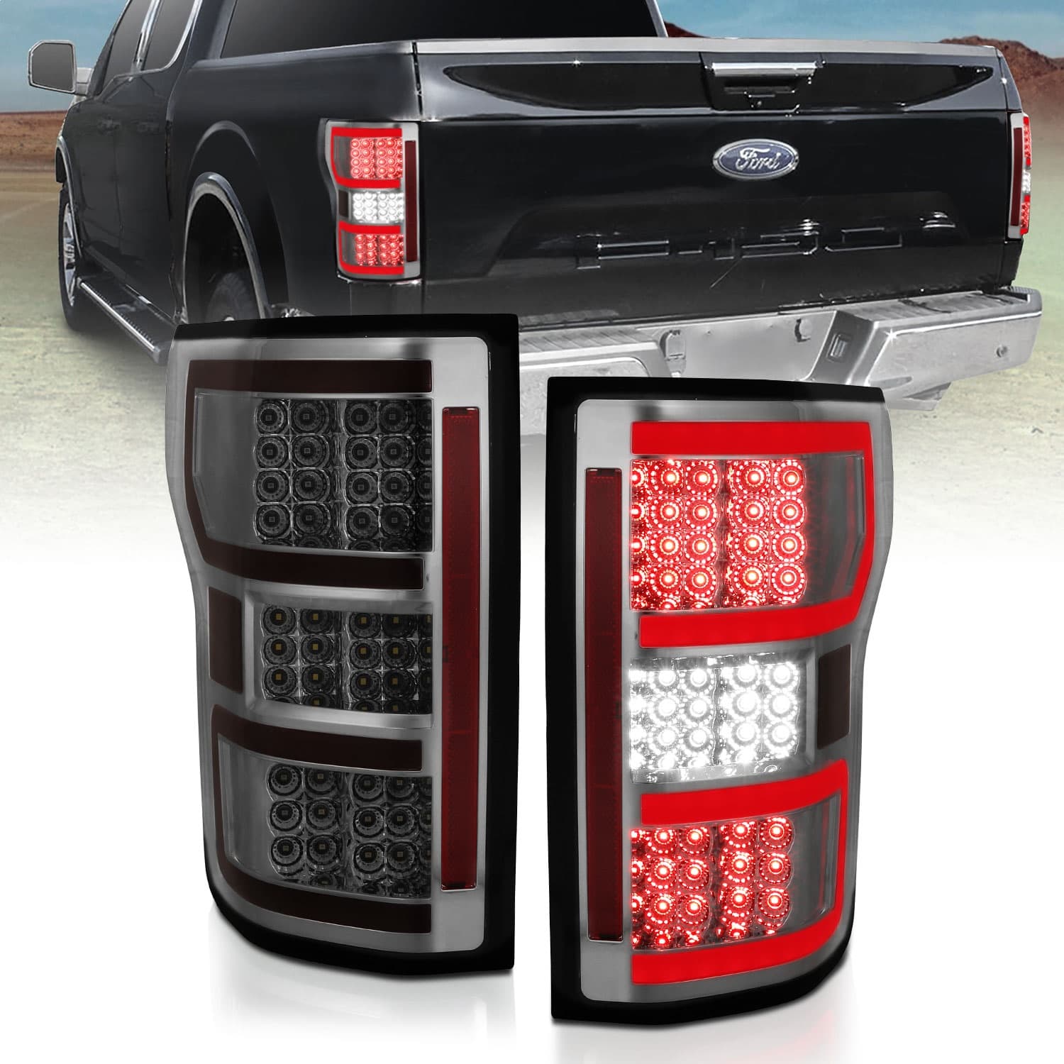 ANZO USA LED Tail Light Assembly; LED; Smoked Lens; Black Housing; Red/White Light Color; Pair;