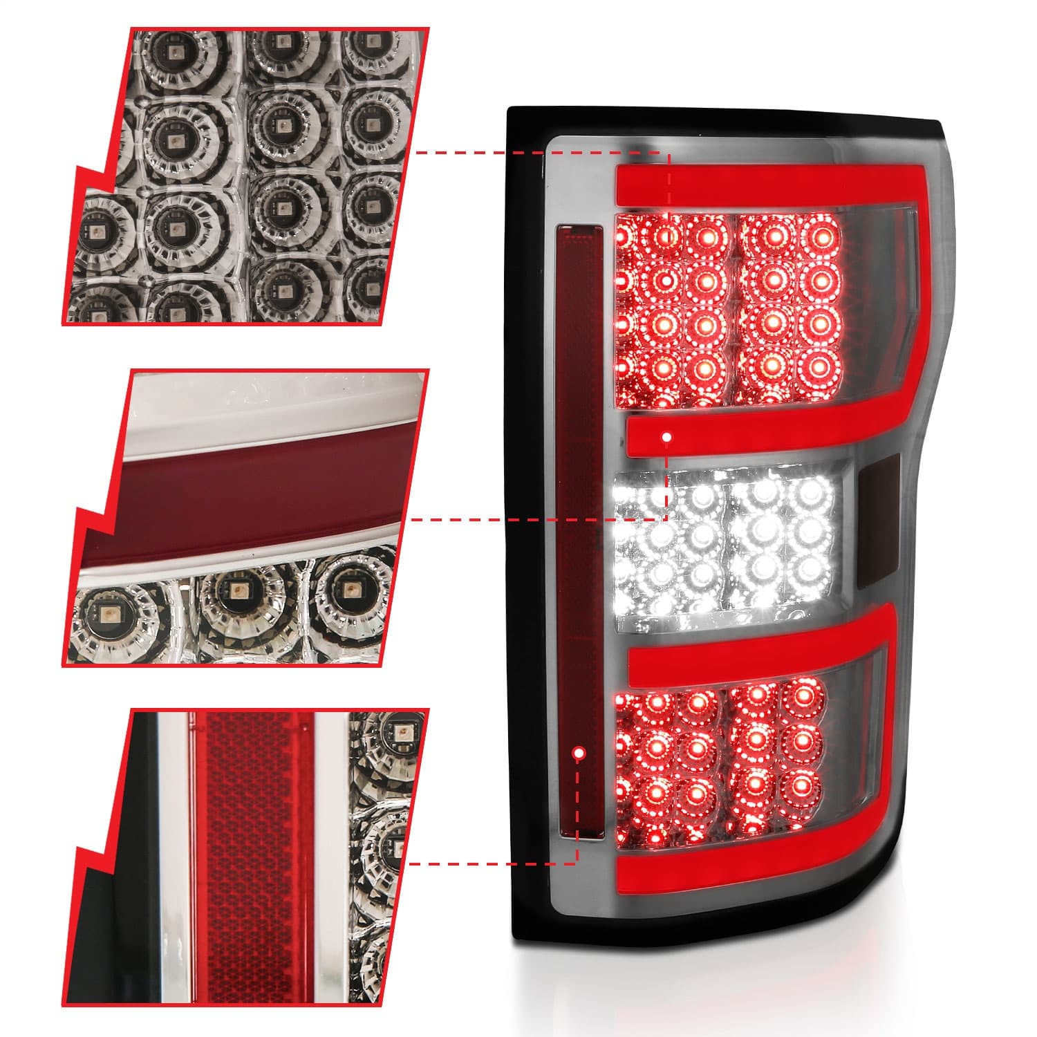 LED Tail Light Assembly; LED; Smoked Lens; Black Housing; Red/White Light Color; Pair; product image