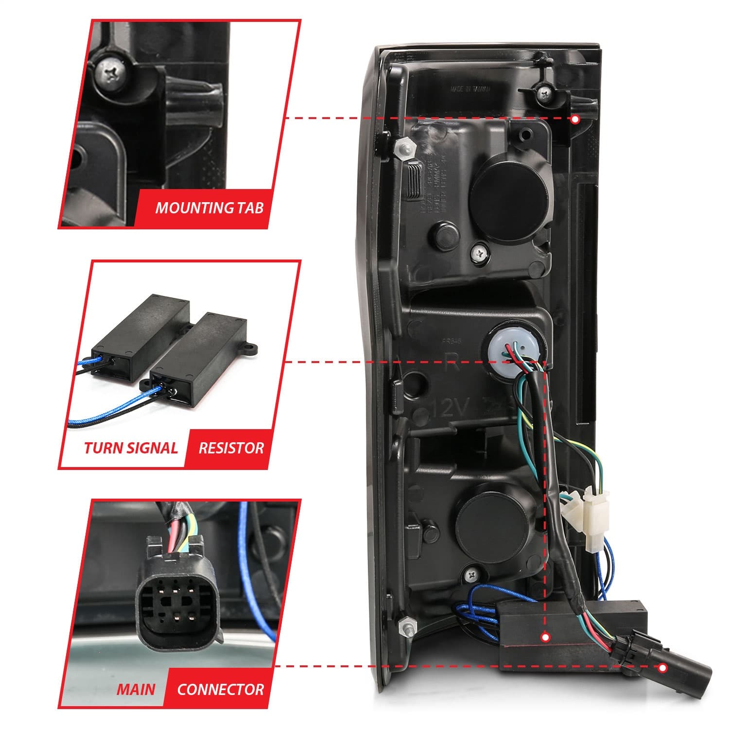 LED Tail Light Assembly; LED; Smoked Lens; Black Housing; Red/White Light Color; Pair; product image