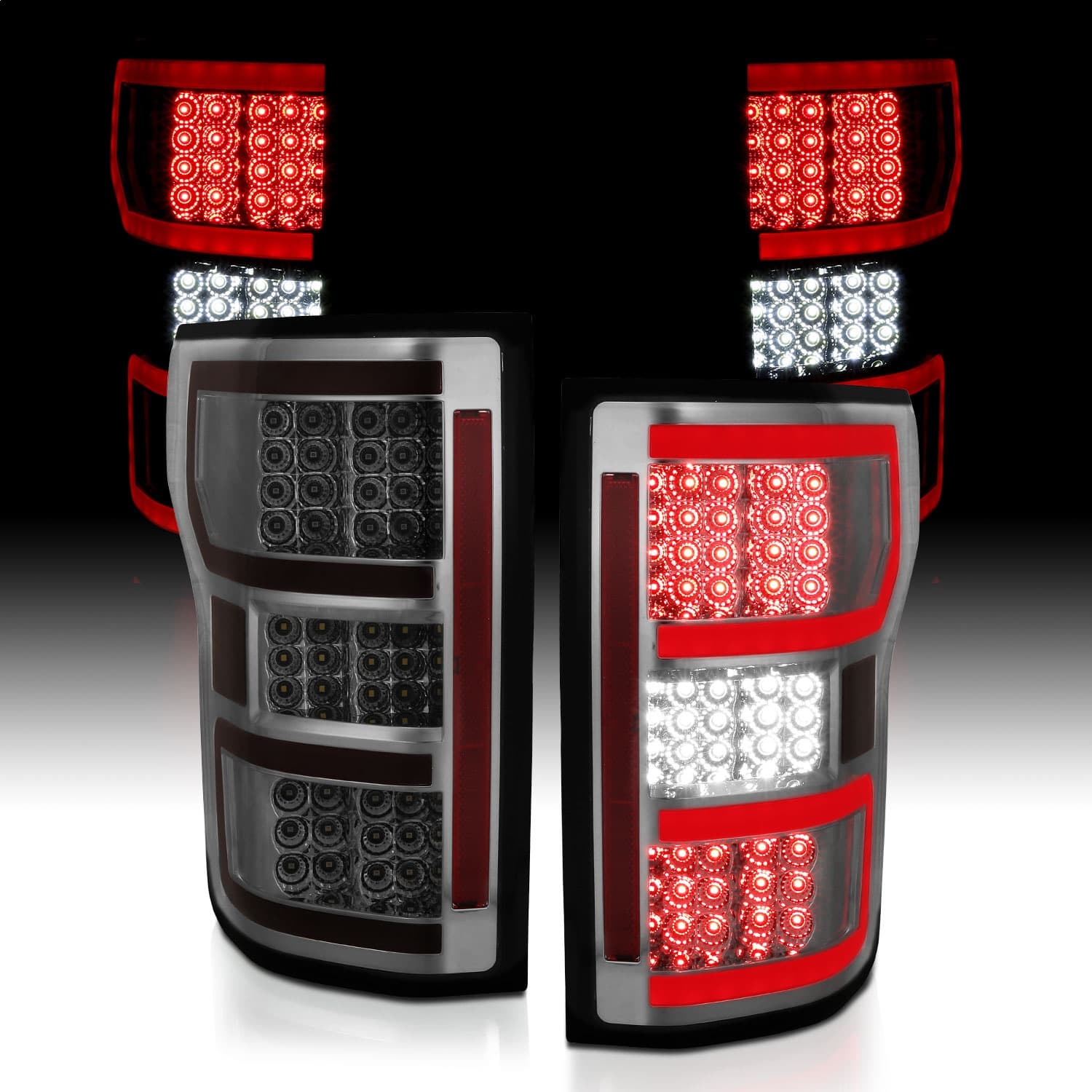 LED Tail Light Assembly; LED; Smoked Lens; Black Housing; Red/White Light Color; Pair; product image