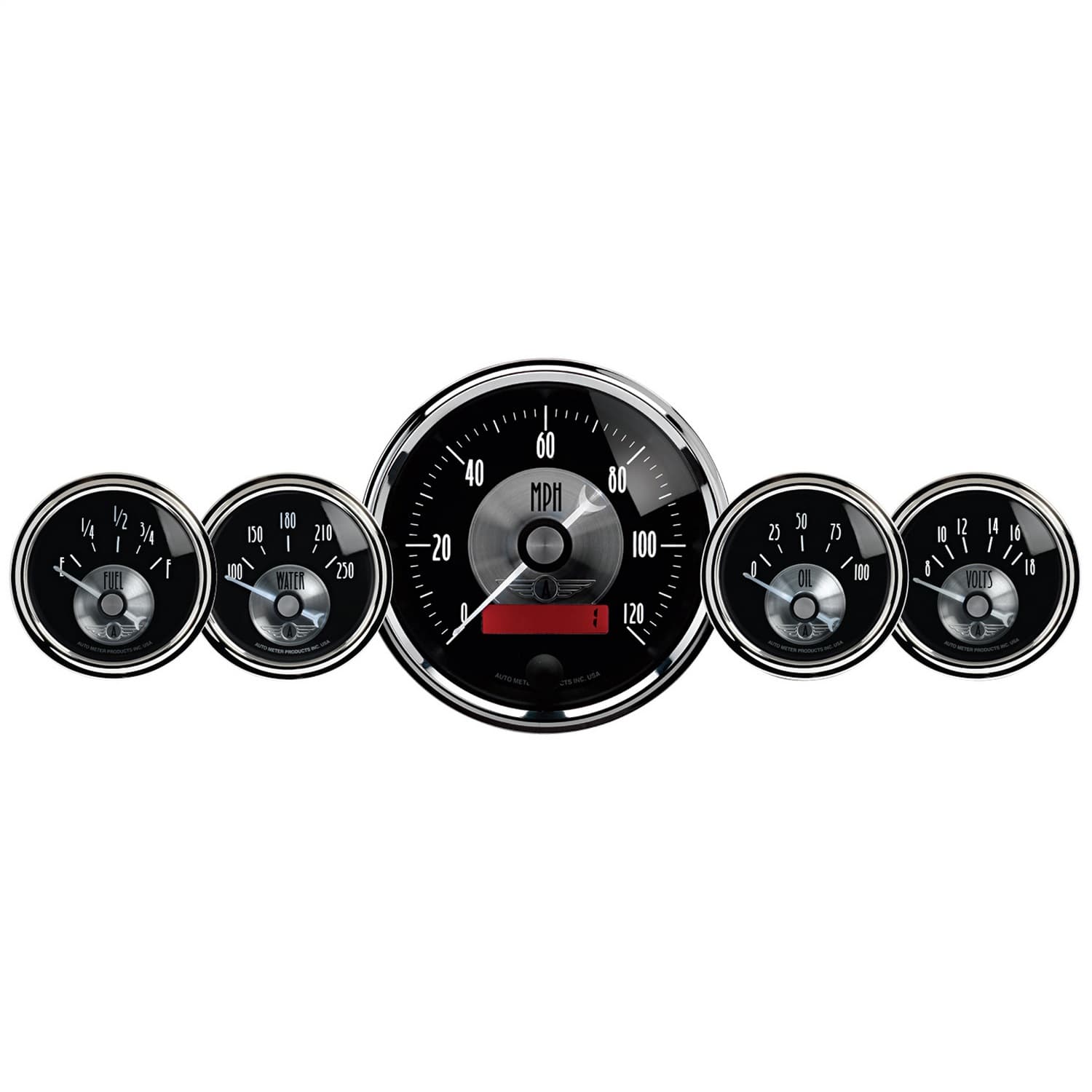 AutoMeter 5 Pc. Gauge Kit; 3-3/8in./2-1/16in.; Elec. Speedo W/Lcd Odo; Prestige Blk. Diamond