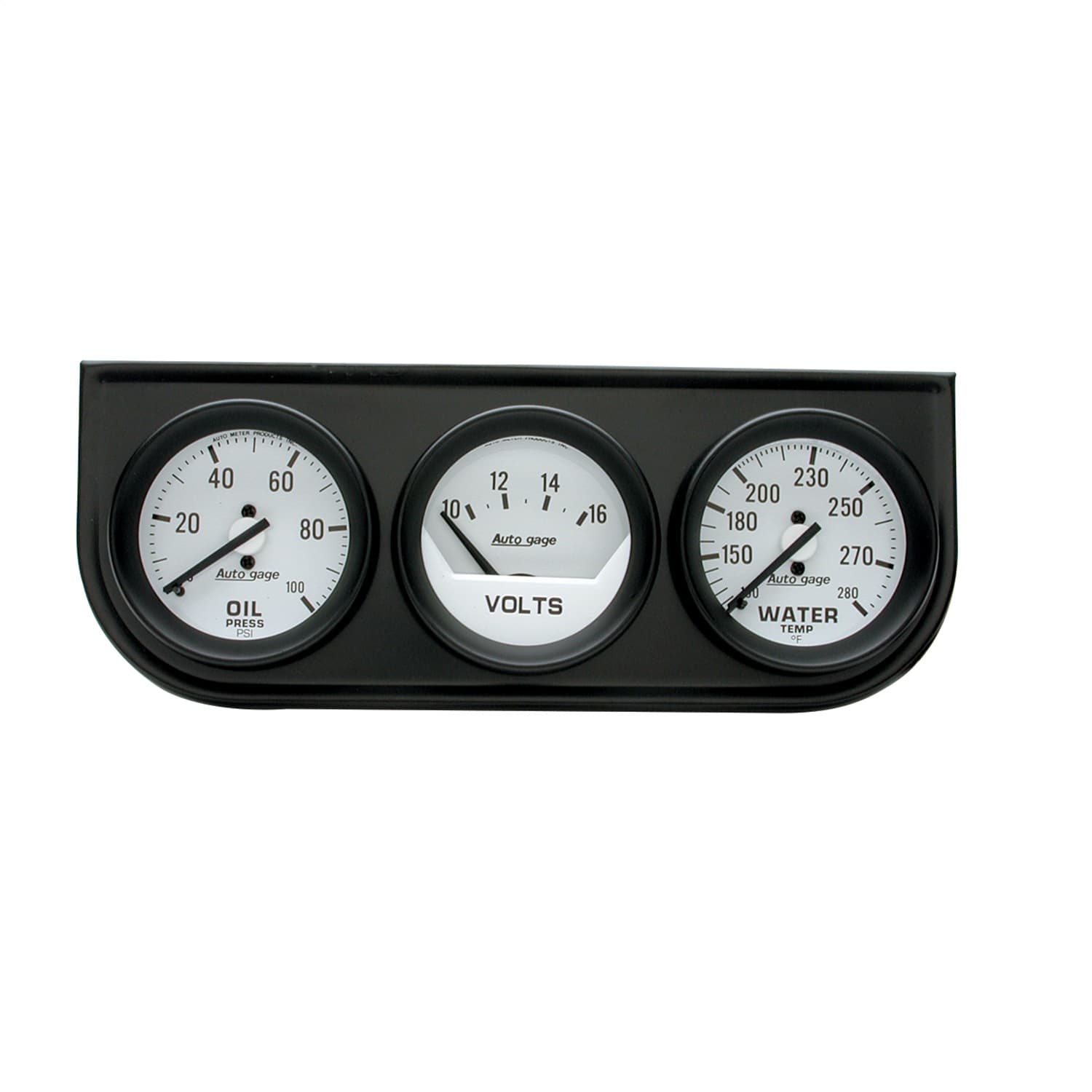 AutoMeter 2327 GAUGE CONSOLE, OILP/WTMP/VOLT, 2, 100PSI/280?F/16V, WHT DIAL, BLK BZL, AG product image