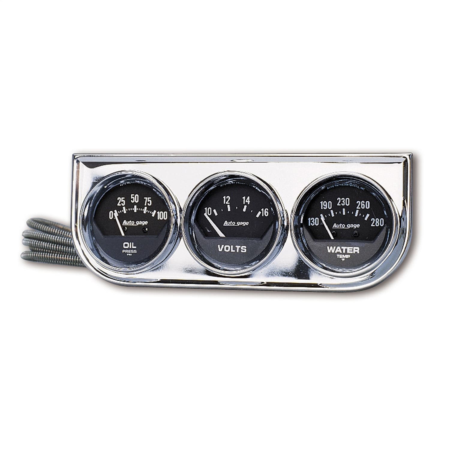 GAUGE CONSOLE; OILP/WTMP/VOLT; 2-1/16in.; 100 PSI/280 deg.F/16V; BLK DIAL; CHROME BZL; AG product image