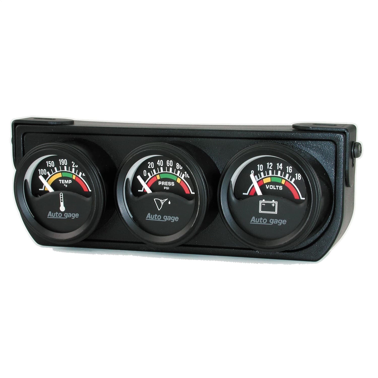 AutoMeter 2391 GAUGE CONSOLE, OILP/WTMP/VOLT, 1.5, 100PSI/280?F/18V, ELEC BK DIAL, BK BZL, AG product image