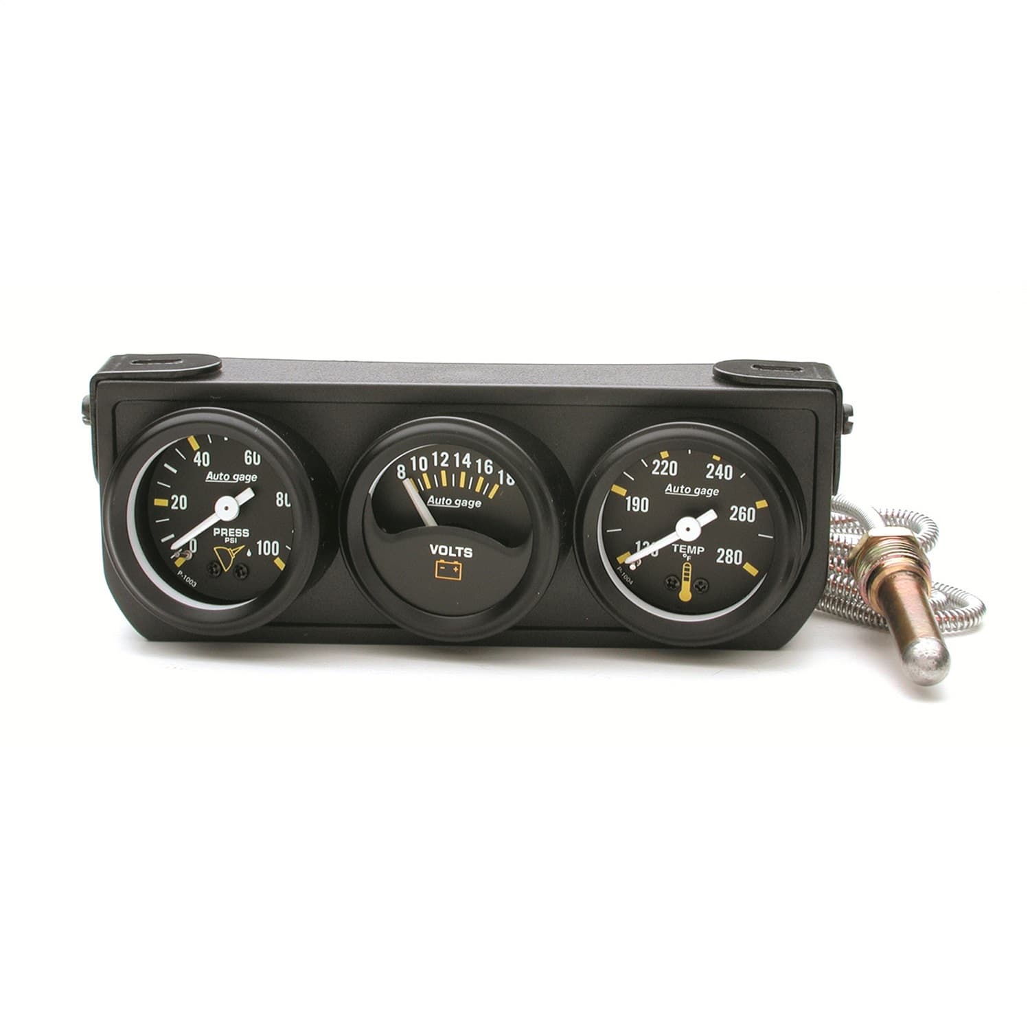 AutoMeter 2396 GAUGE CONSOLE, OILP/WTMP/VOLT, 1.5, 100PSI/280?F/18V, MECH BK DIAL, BK BZL, AG product image