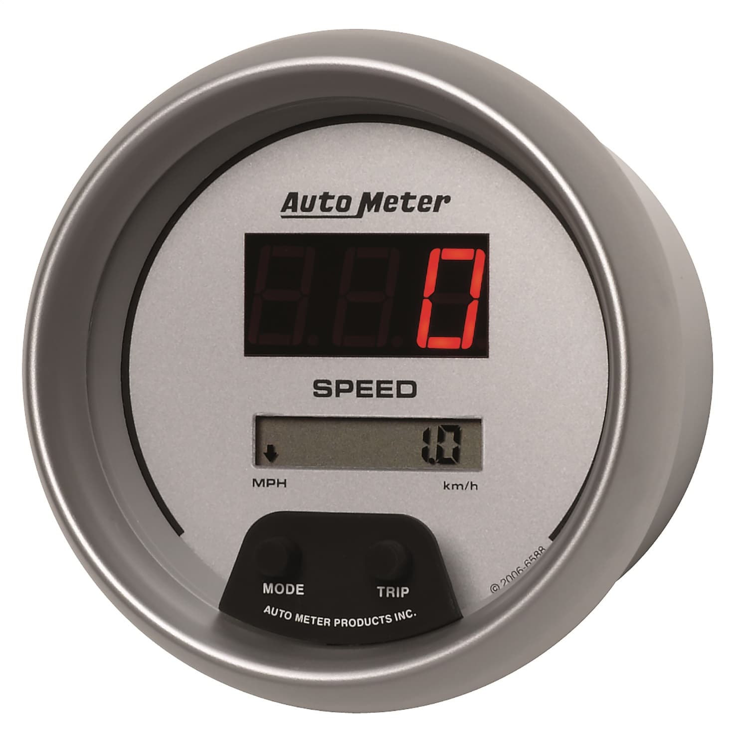 Gauge, Speedo, 3 3/8", 160mph, Elec. Program., Digital, Silver Dial w/ Red LED product image