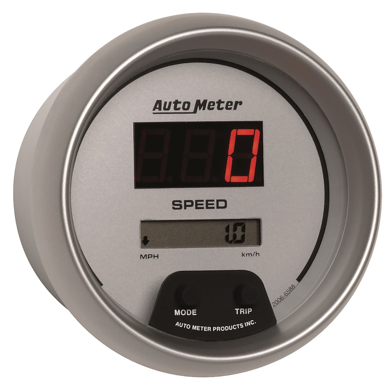 Gauge, Speedo, 3 3/8", 160mph, Elec. Program., Digital, Silver Dial w/ Red LED product image