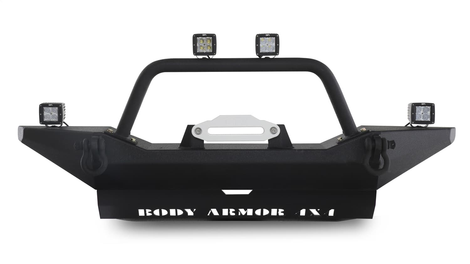 Front Bumper Sheet Metal Design; Intergrated Winch Plate; w/Shackle Mounts; Textured Black Powder Coat; product image
