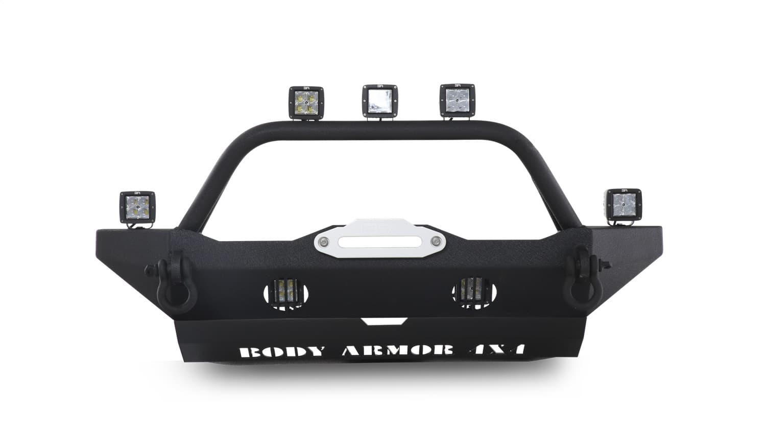 Front Base Bumper; Mid-Width Design; Two Welded D-Ring Mounts; 3/16 in. Steel Plate; Textured Black; product image