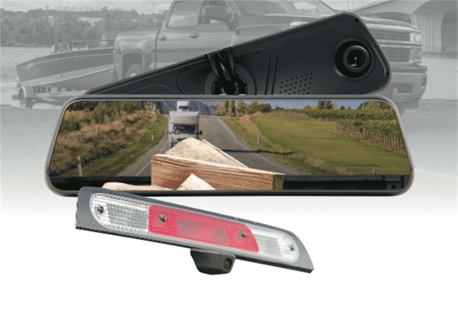 Brandmotion FullVUE® Mirror 3rd Brake Light Camera System For Ford; CHMSL Bezel Camera; Built-In DVR Dashcam; Touchscreen Adjustable View; Park Monitoring Available;
